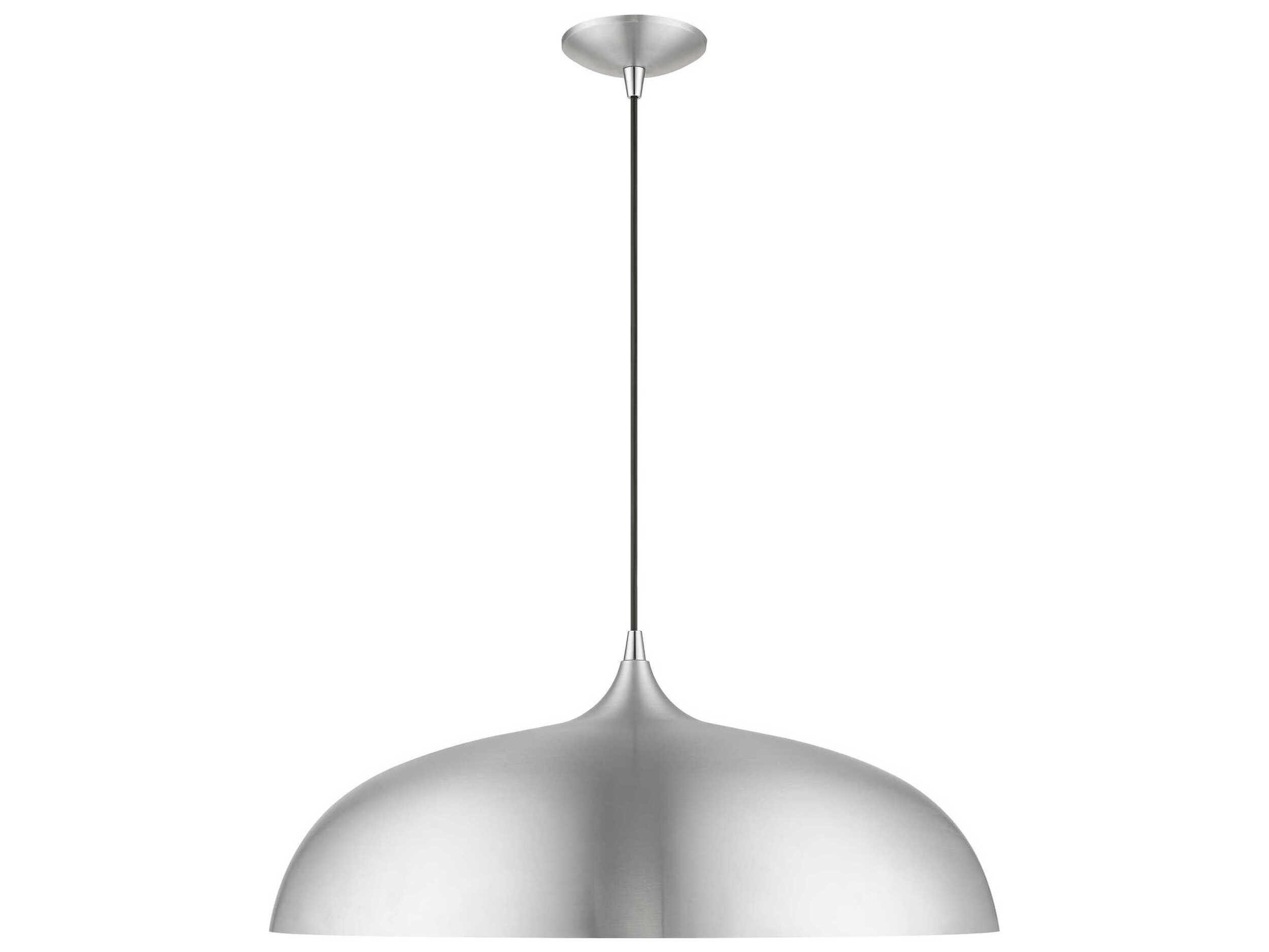 Livex Lighting Amador 3-Light Brushed Aluminum Polished Chrome Silver Dome Pendant