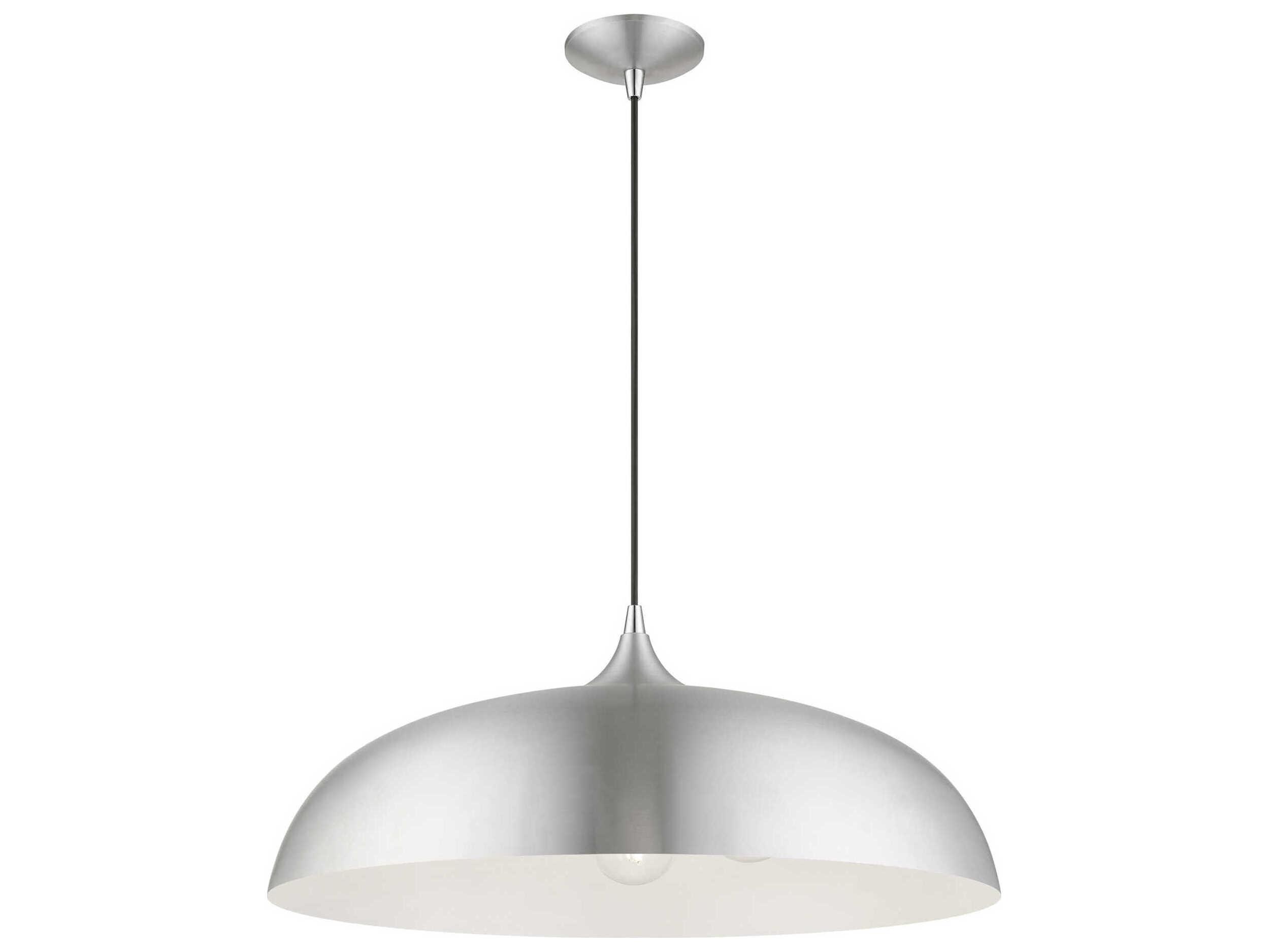 Livex Lighting Amador 3-Light Brushed Aluminum Polished Chrome Silver Dome Pendant
