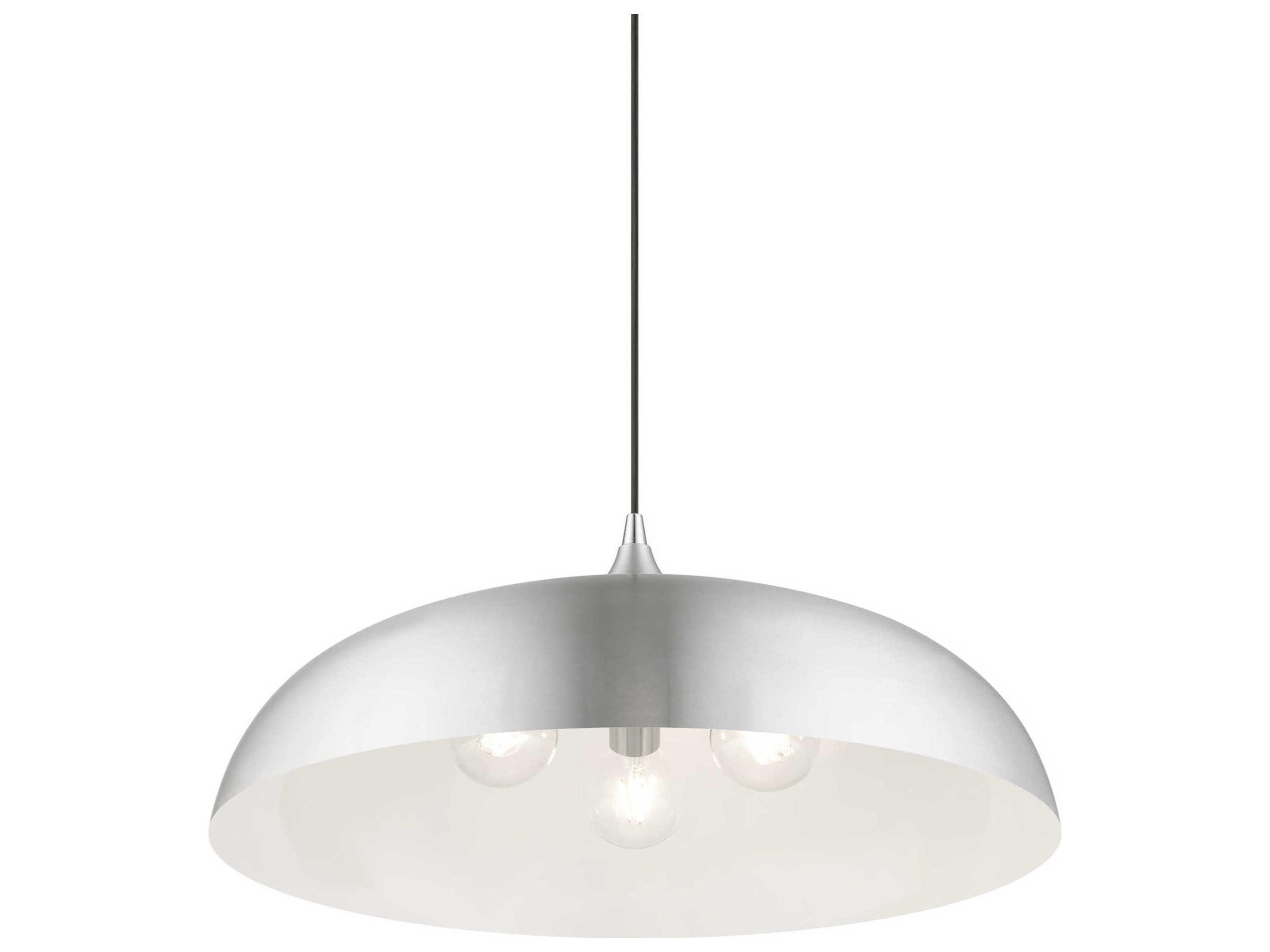 Livex Lighting Amador 3-Light Brushed Aluminum Polished Chrome Silver Dome Pendant