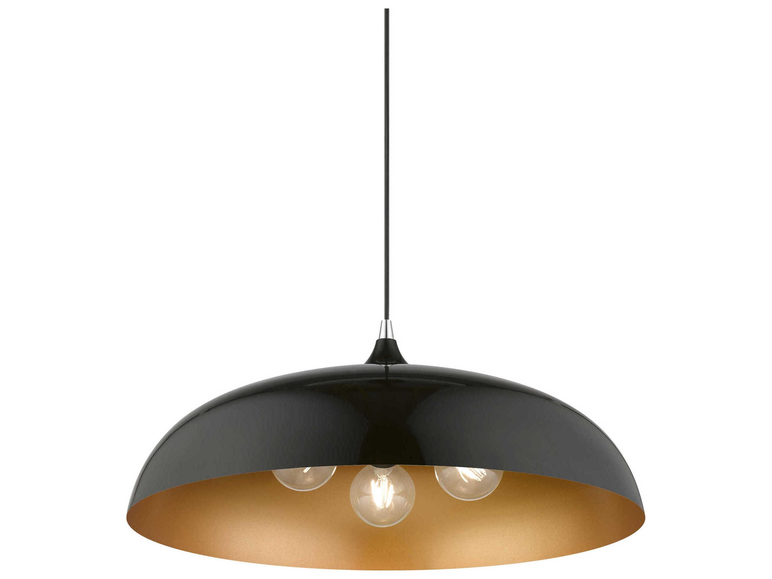 Livex Lighting Amador 3-Light Shiny Black Polished Chrome Dome Pendant