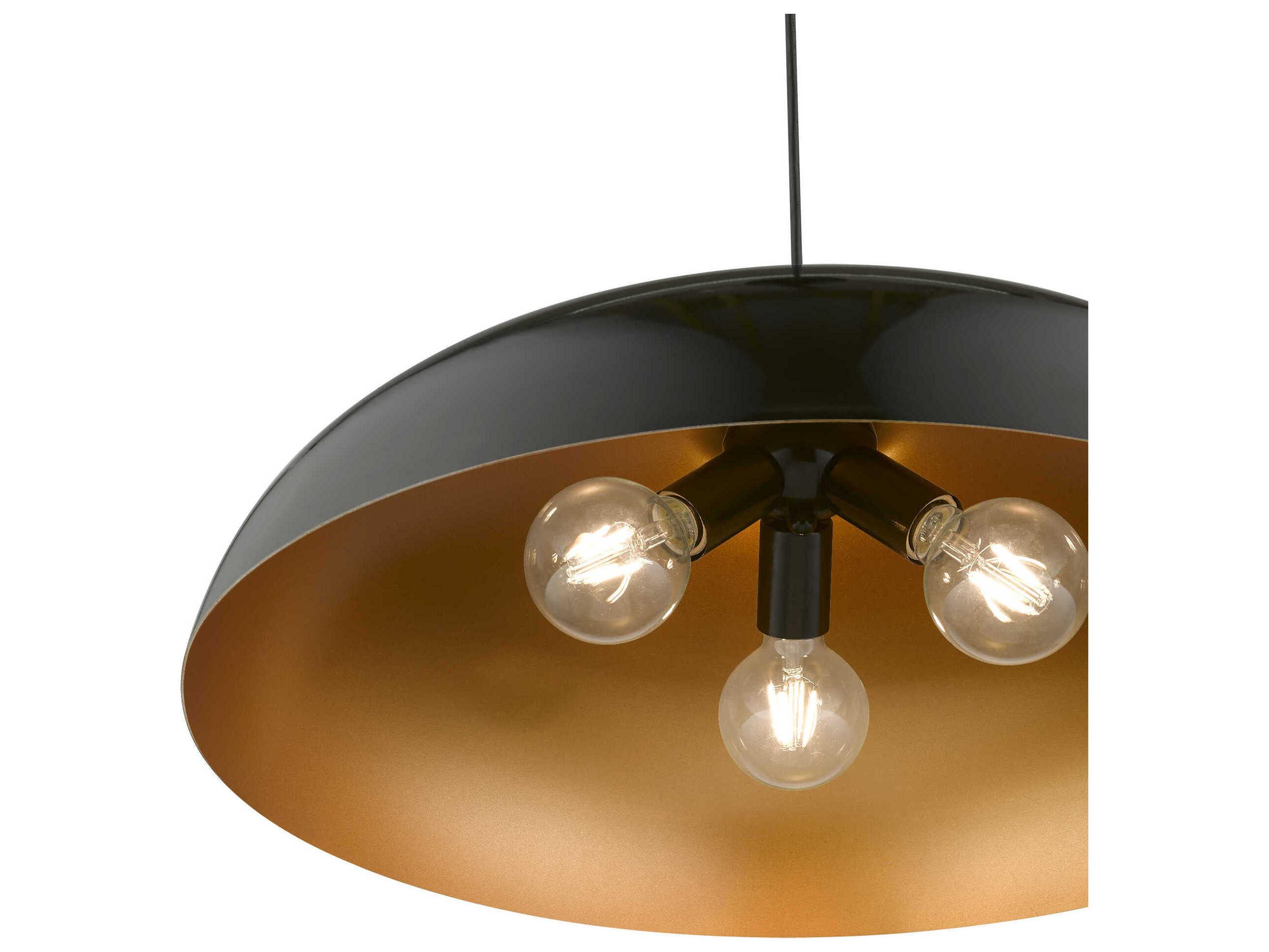 Livex Lighting Amador 3-Light Shiny Black Polished Chrome Dome Pendant