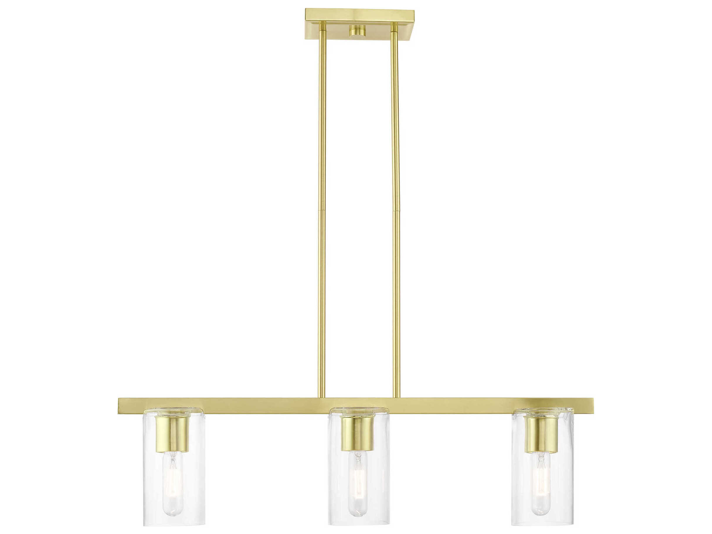 Livex Lighting Clarion 3-Light Satin Brass Glass Cylinder Linear Island Pendant