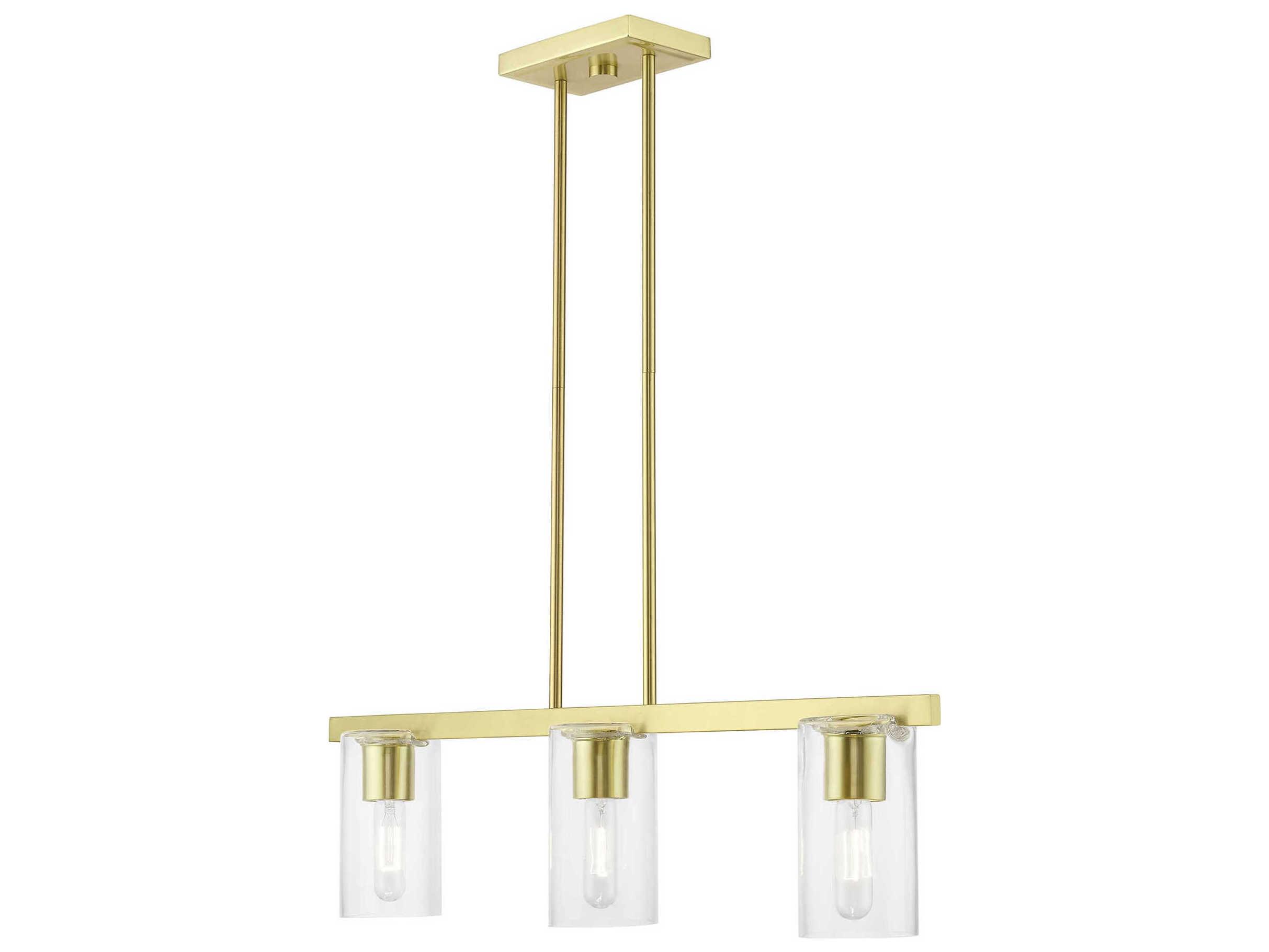 Livex Lighting Clarion 3-Light Satin Brass Glass Cylinder Linear Island Pendant