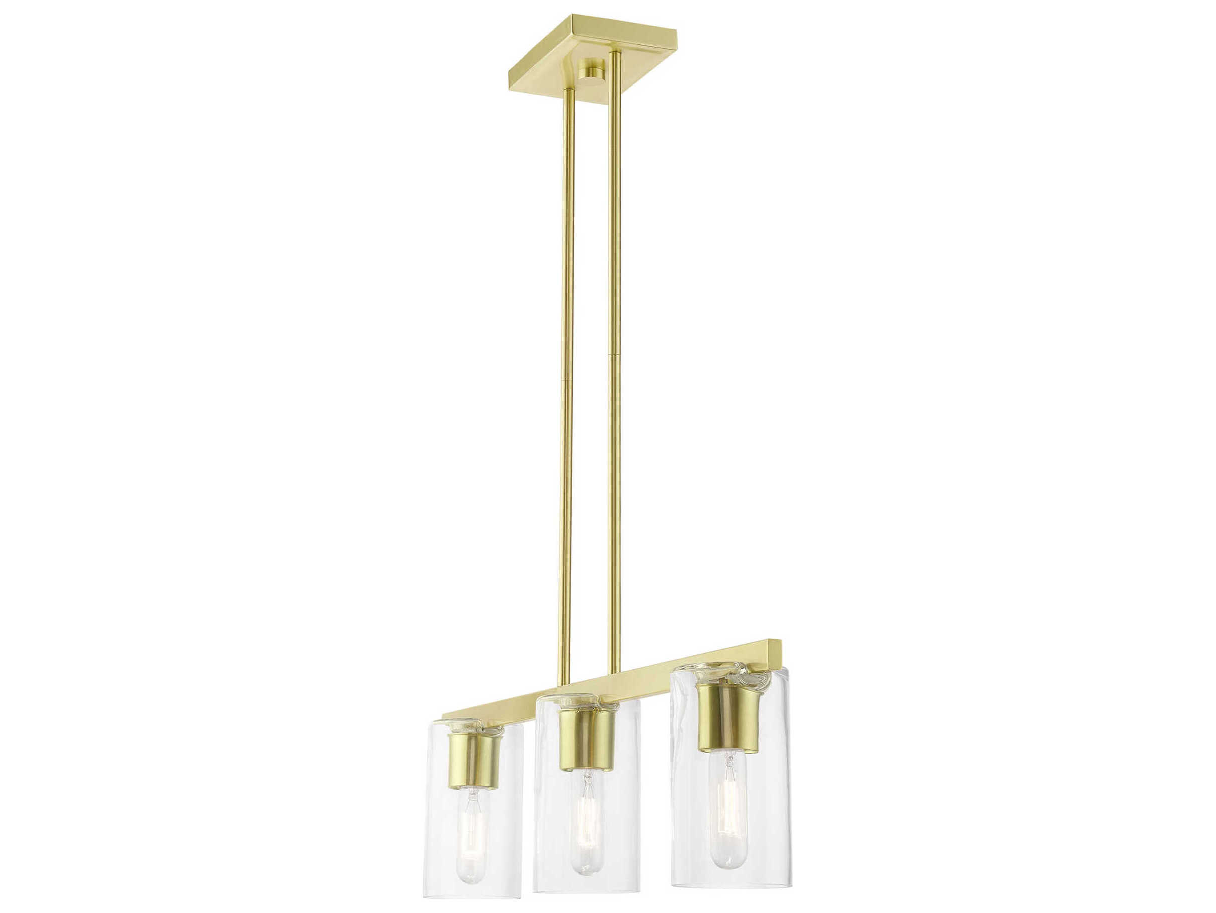 Livex Lighting Clarion 3-Light Satin Brass Glass Cylinder Linear Island Pendant
