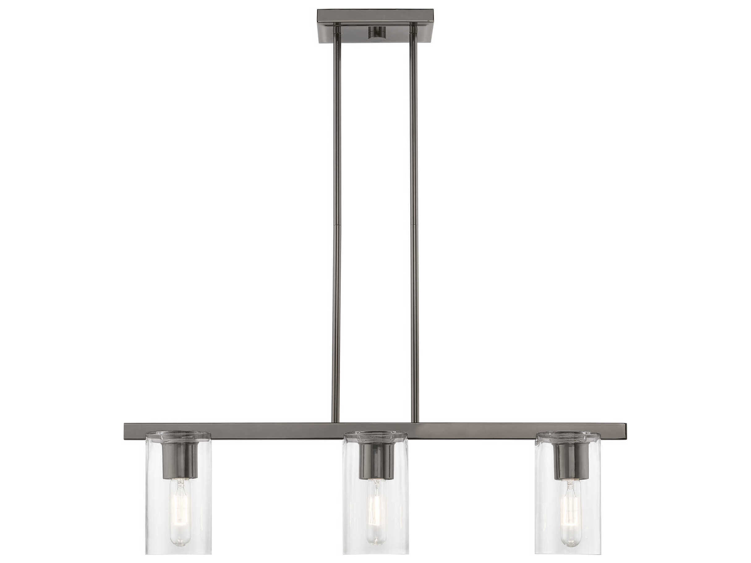 Livex Lighting Clarion 3-Light Black Chrome Glass Cylinder Linear Island Pendant