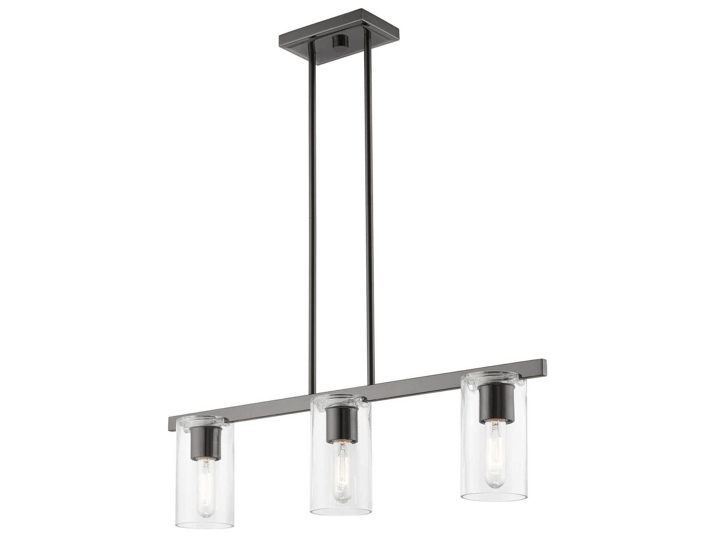 Livex Lighting Clarion 3-Light Black Chrome Glass Cylinder Linear Island Pendant