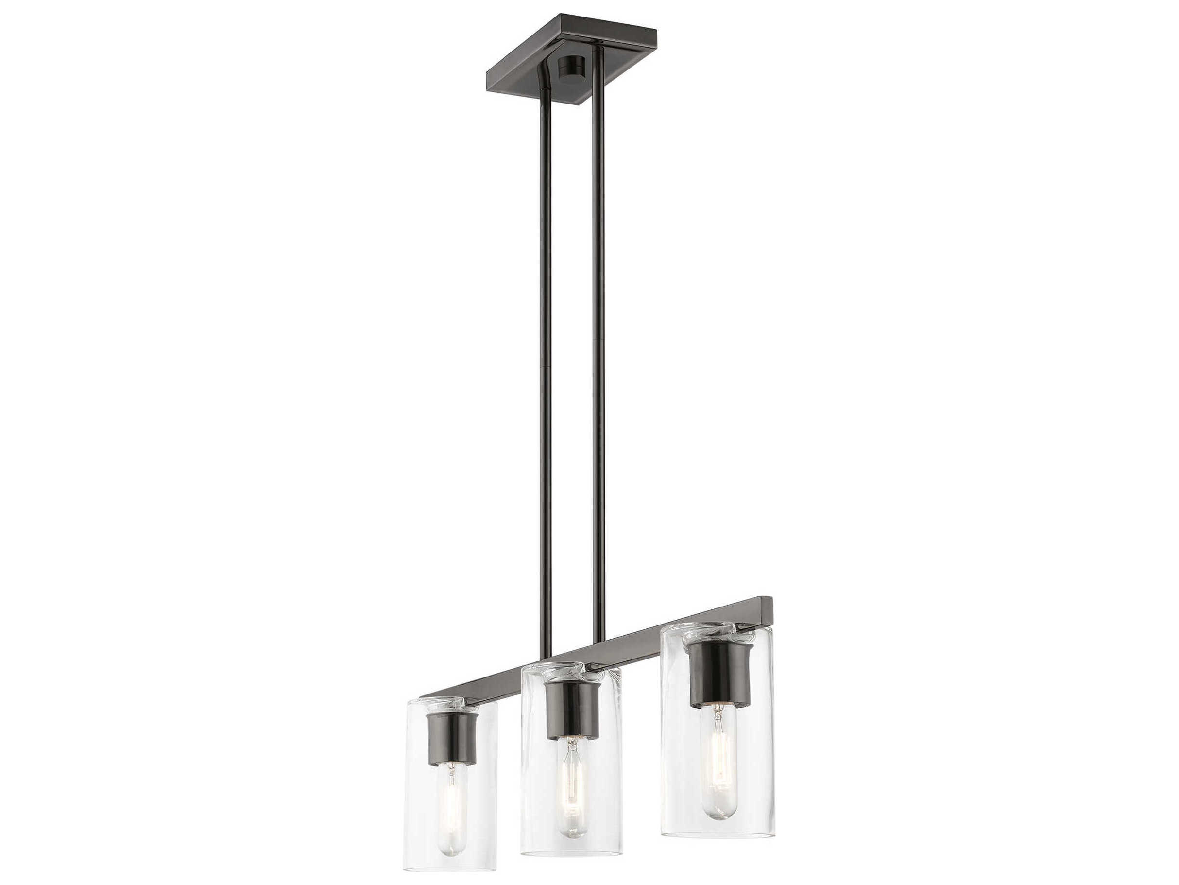 Livex Lighting Clarion 3-Light Black Chrome Glass Cylinder Linear Island Pendant