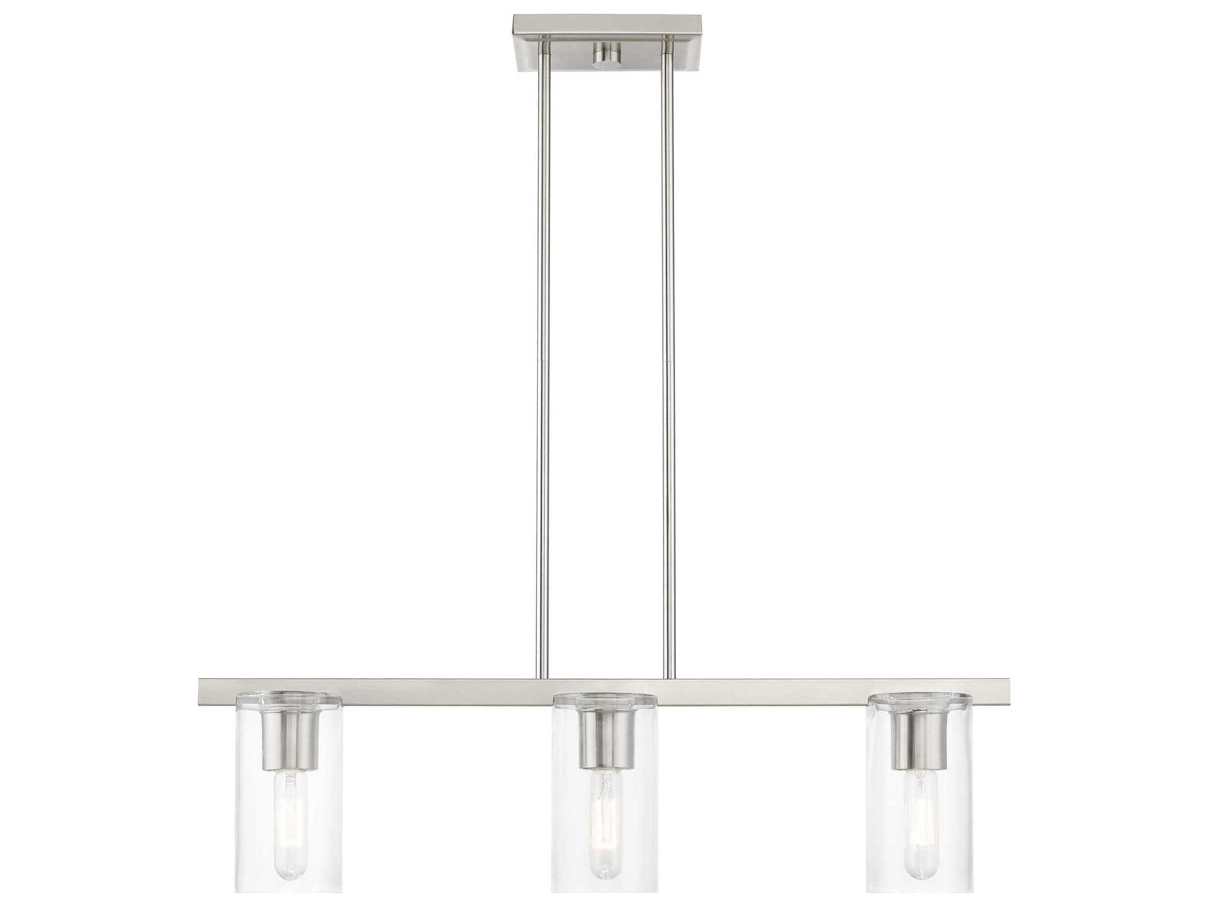Livex Lighting Clarion 3-Light Brushed Nickel Glass Cylinder Linear Island Pendant
