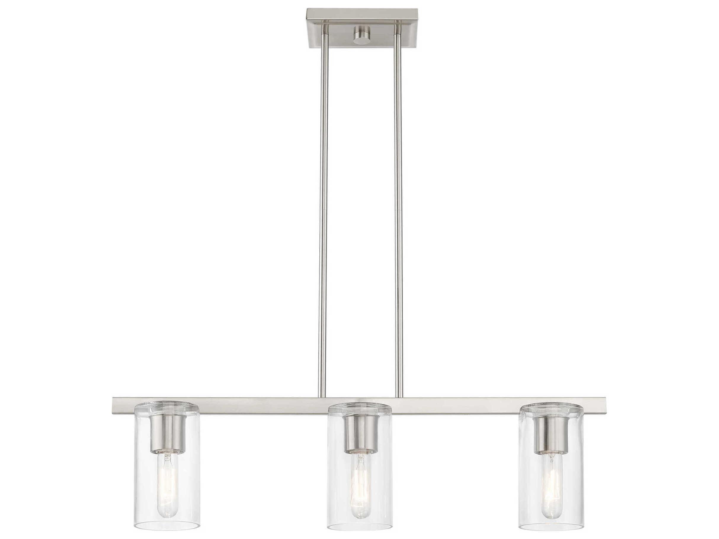 Livex Lighting Clarion 3-Light Brushed Nickel Glass Cylinder Linear Island Pendant