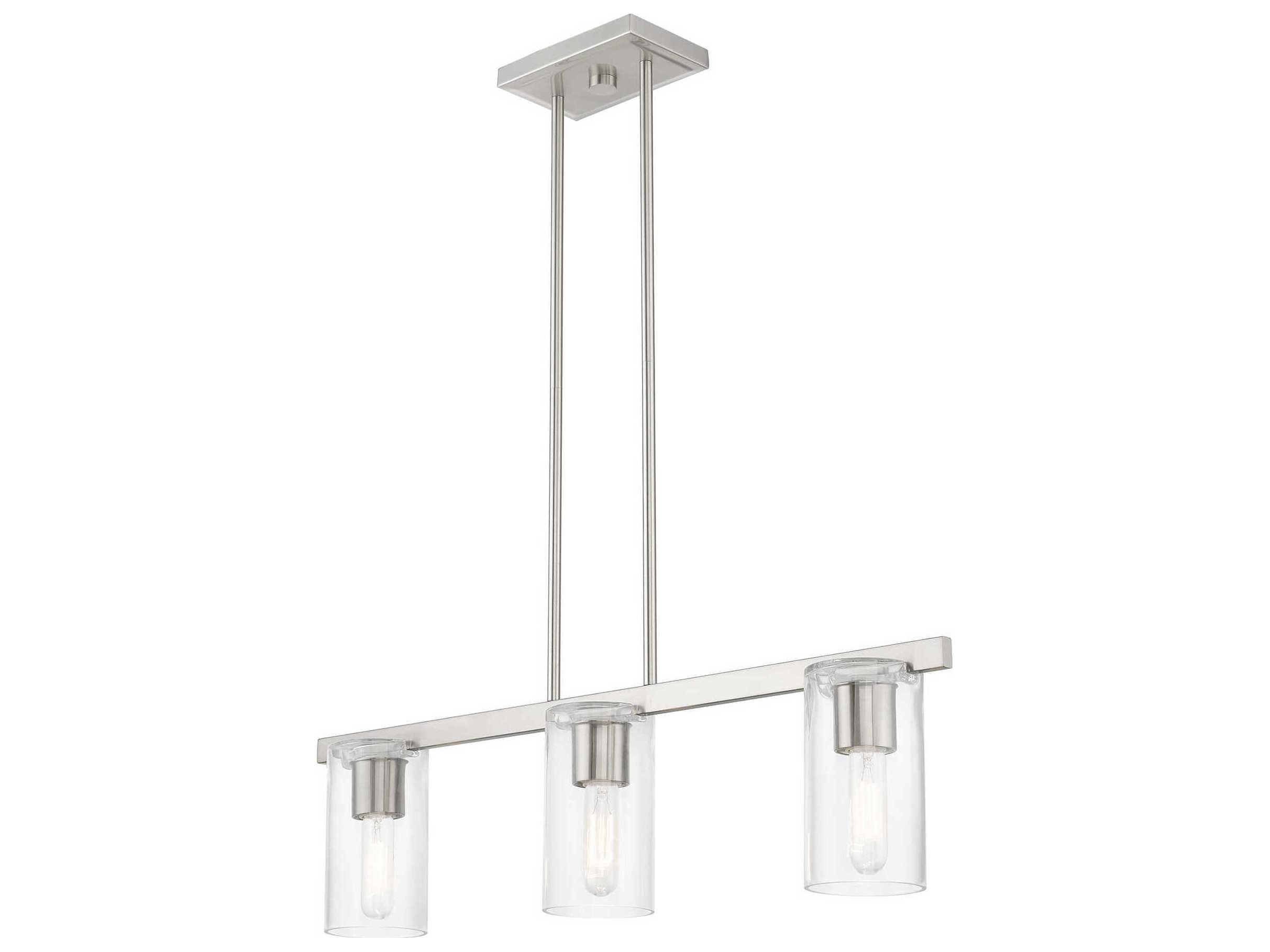 Livex Lighting Clarion 3-Light Brushed Nickel Glass Cylinder Linear Island Pendant