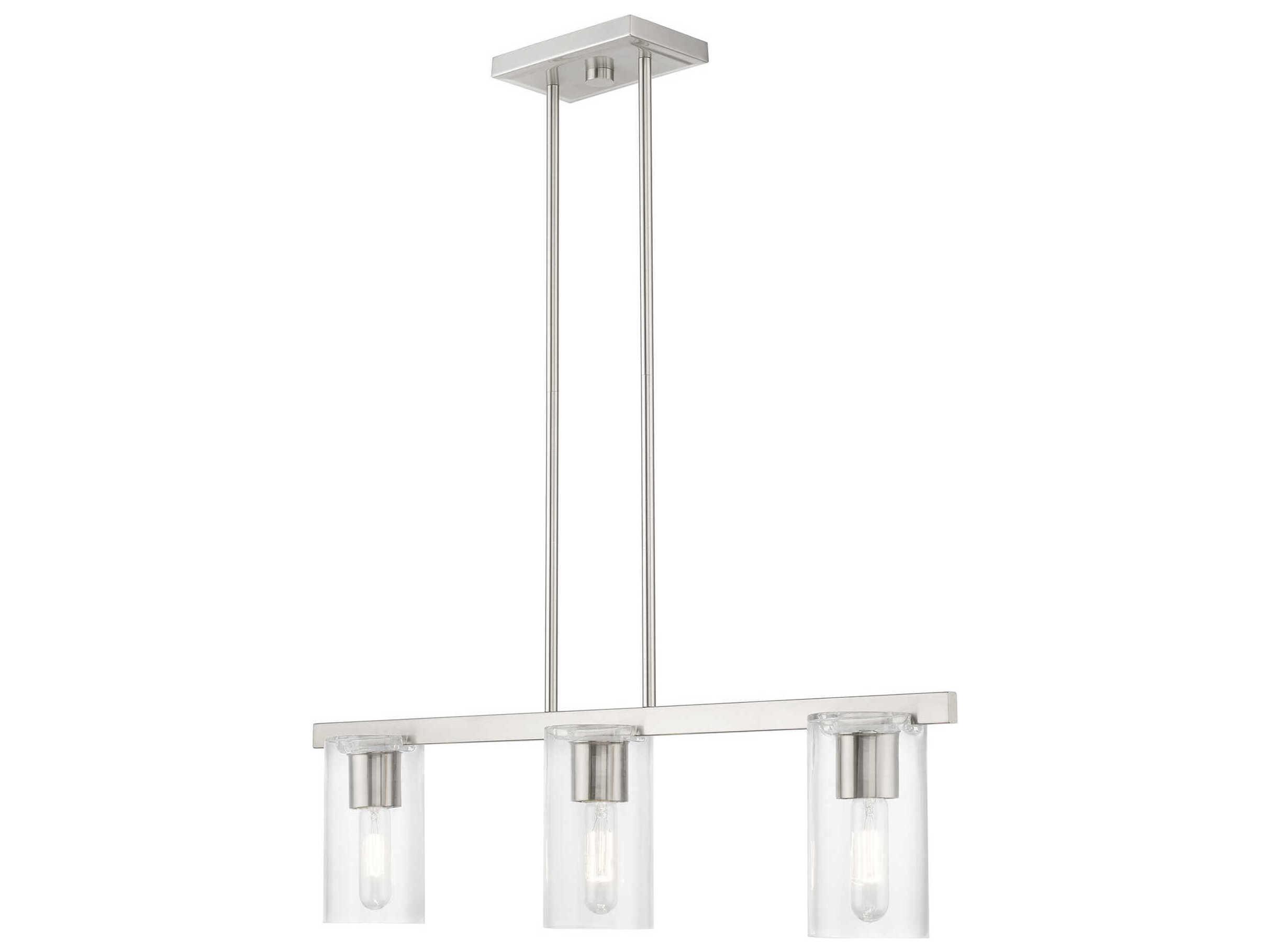 Livex Lighting Clarion 3-Light Brushed Nickel Glass Cylinder Linear Island Pendant