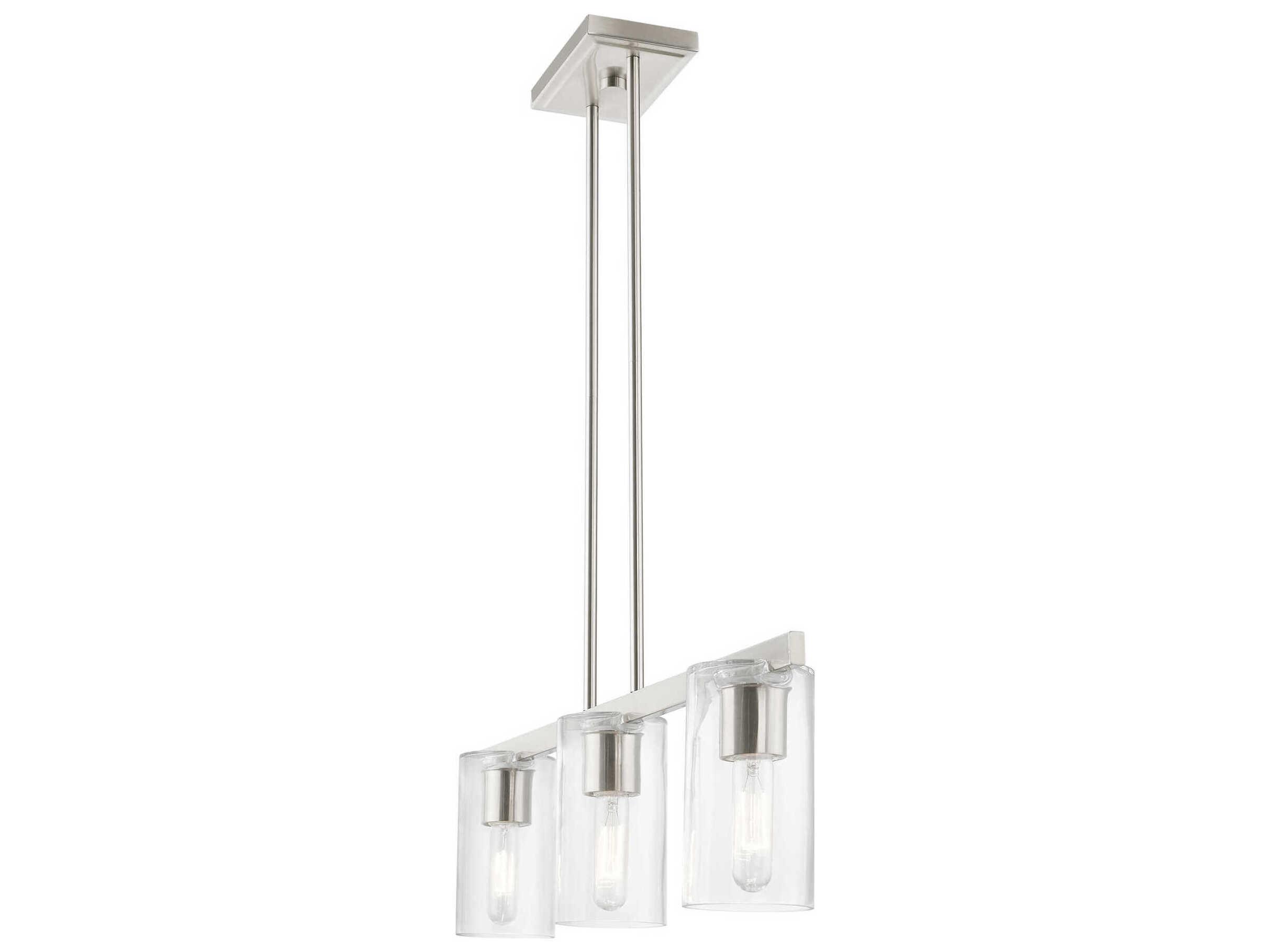 Livex Lighting Clarion 3-Light Brushed Nickel Glass Cylinder Linear Island Pendant