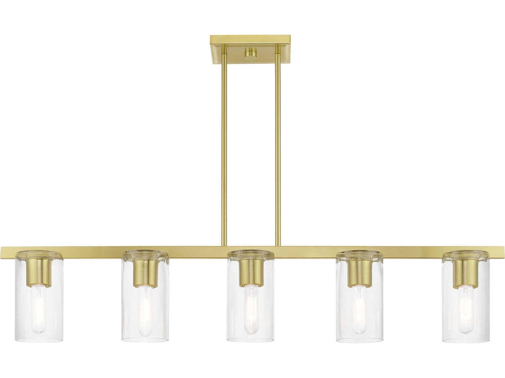 Livex Lighting Clarion 5-Light Satin Brass Glass Cylinder Linear Island Pendant