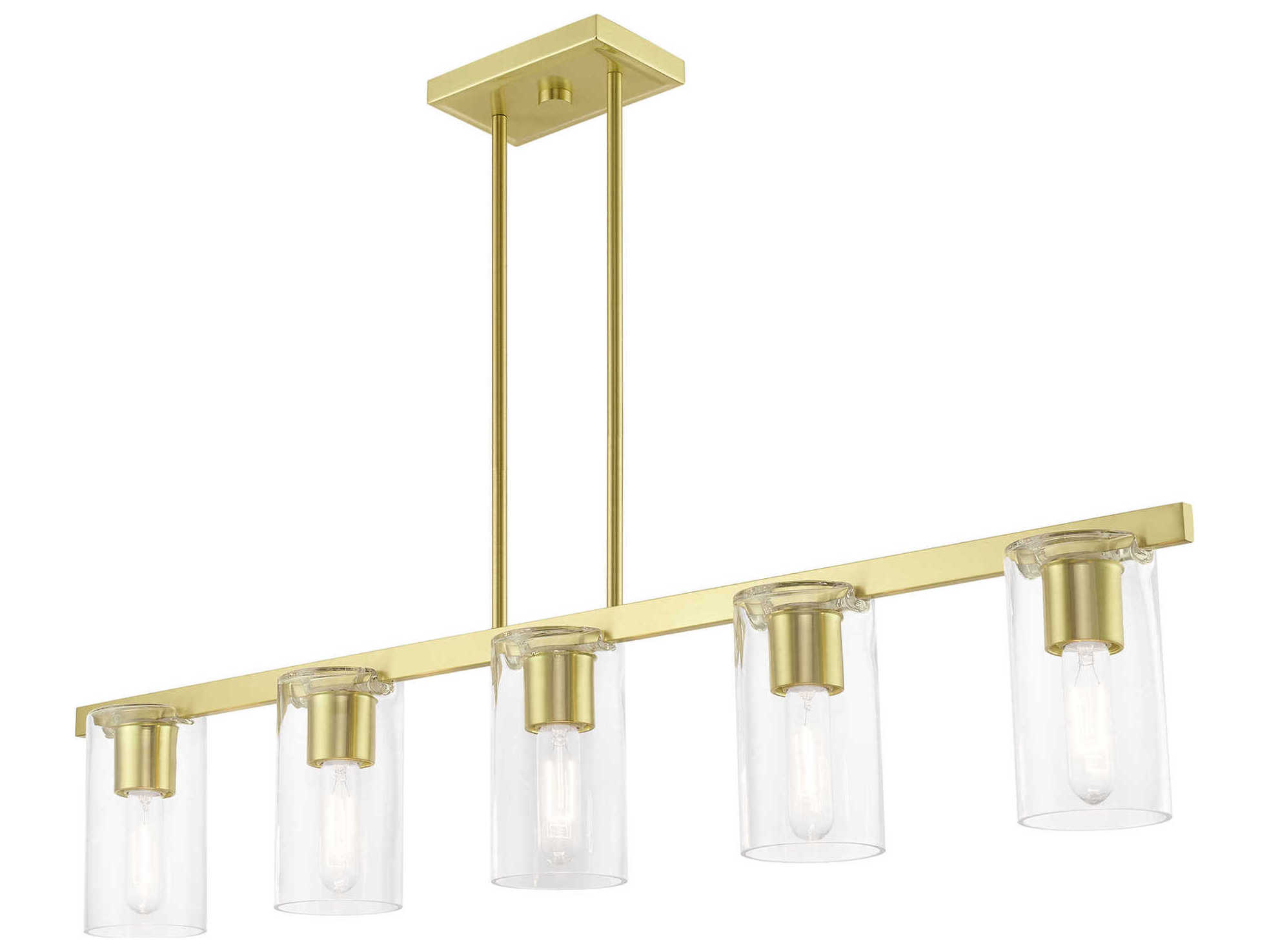 Livex Lighting Clarion 5-Light Satin Brass Glass Cylinder Linear Island Pendant