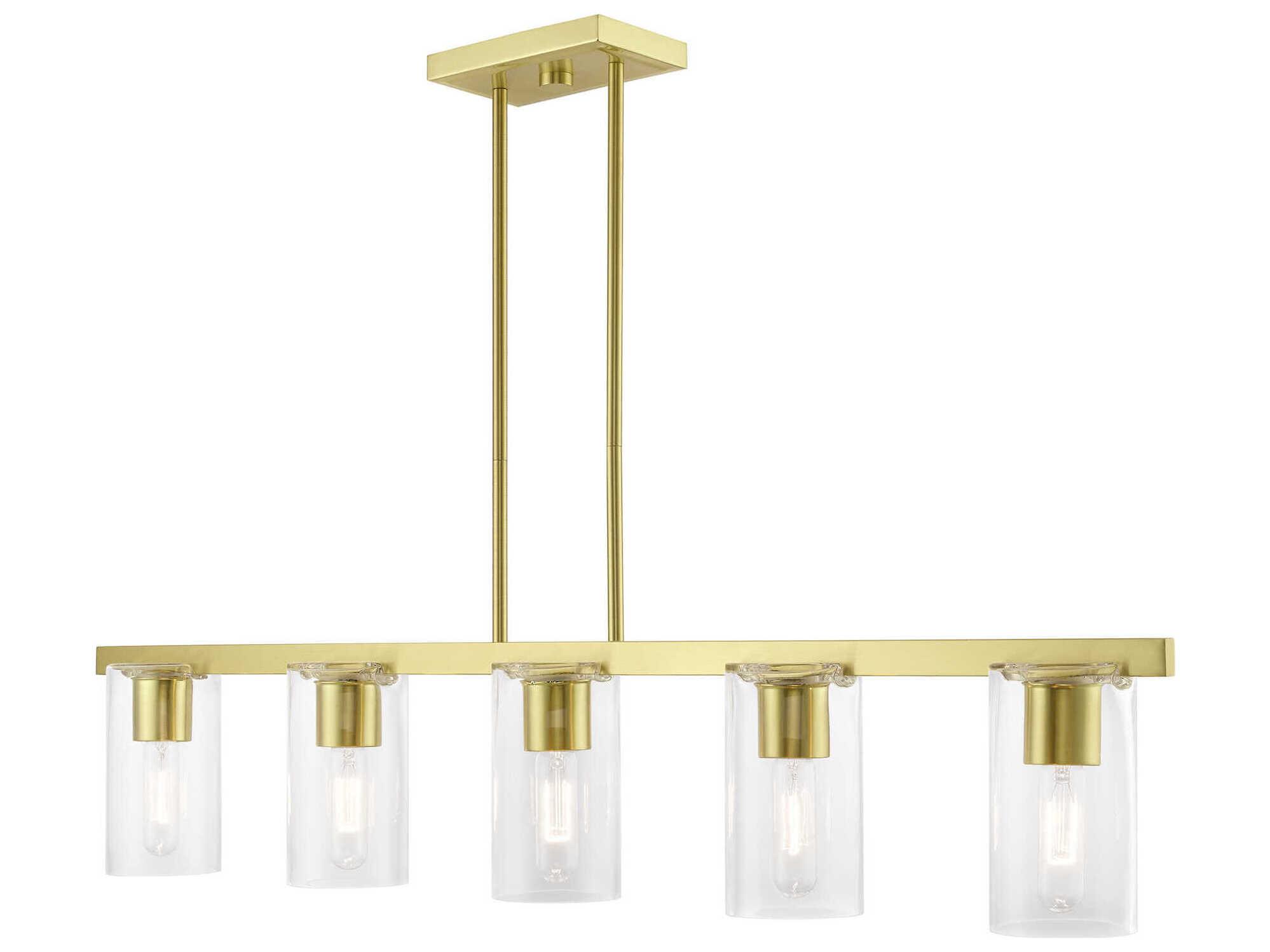 Livex Lighting Clarion 5-Light Satin Brass Glass Cylinder Linear Island Pendant