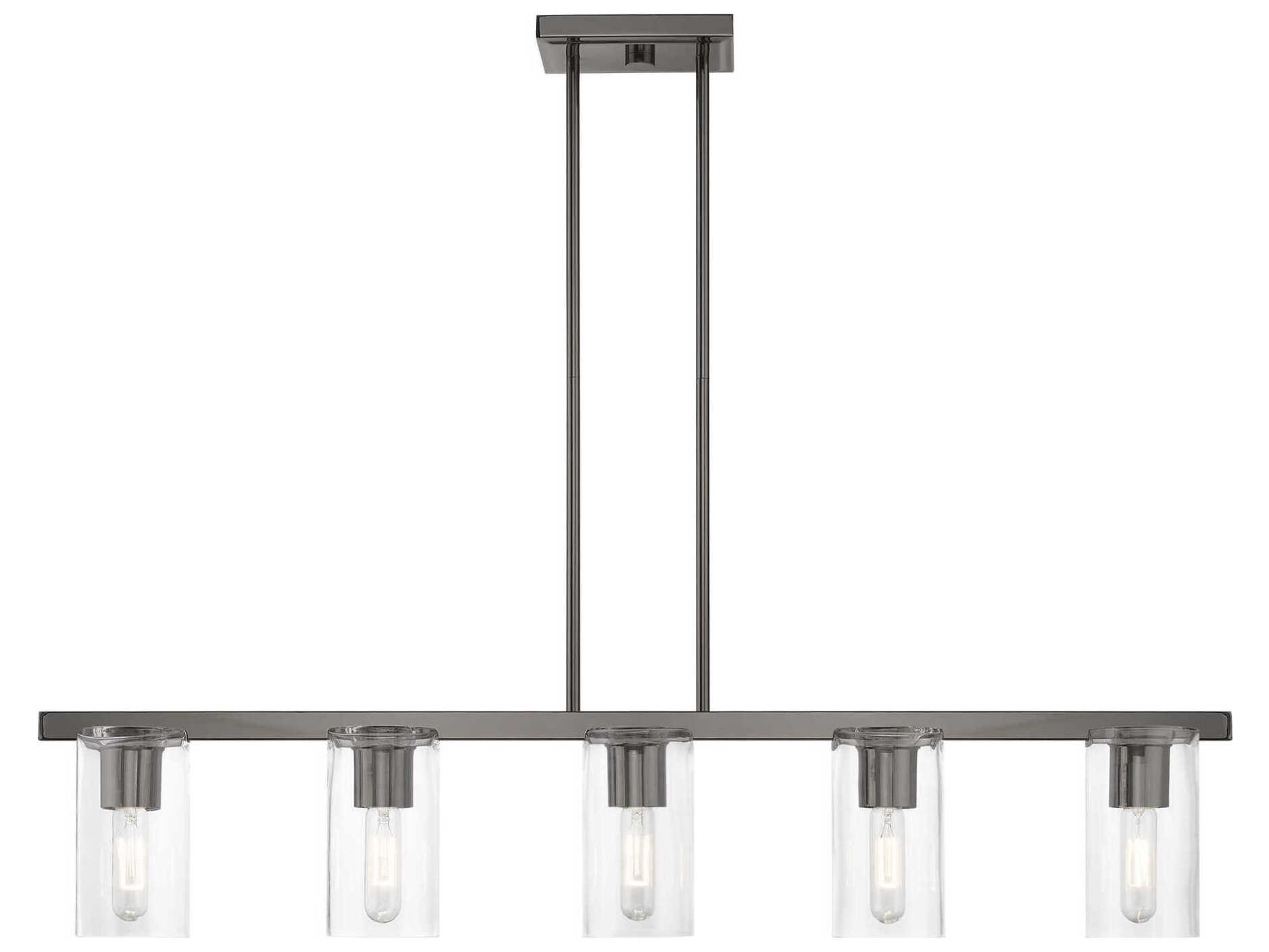 Livex Lighting Clarion 5-Light Black Chrome Glass Cylinder Linear Island Pendant