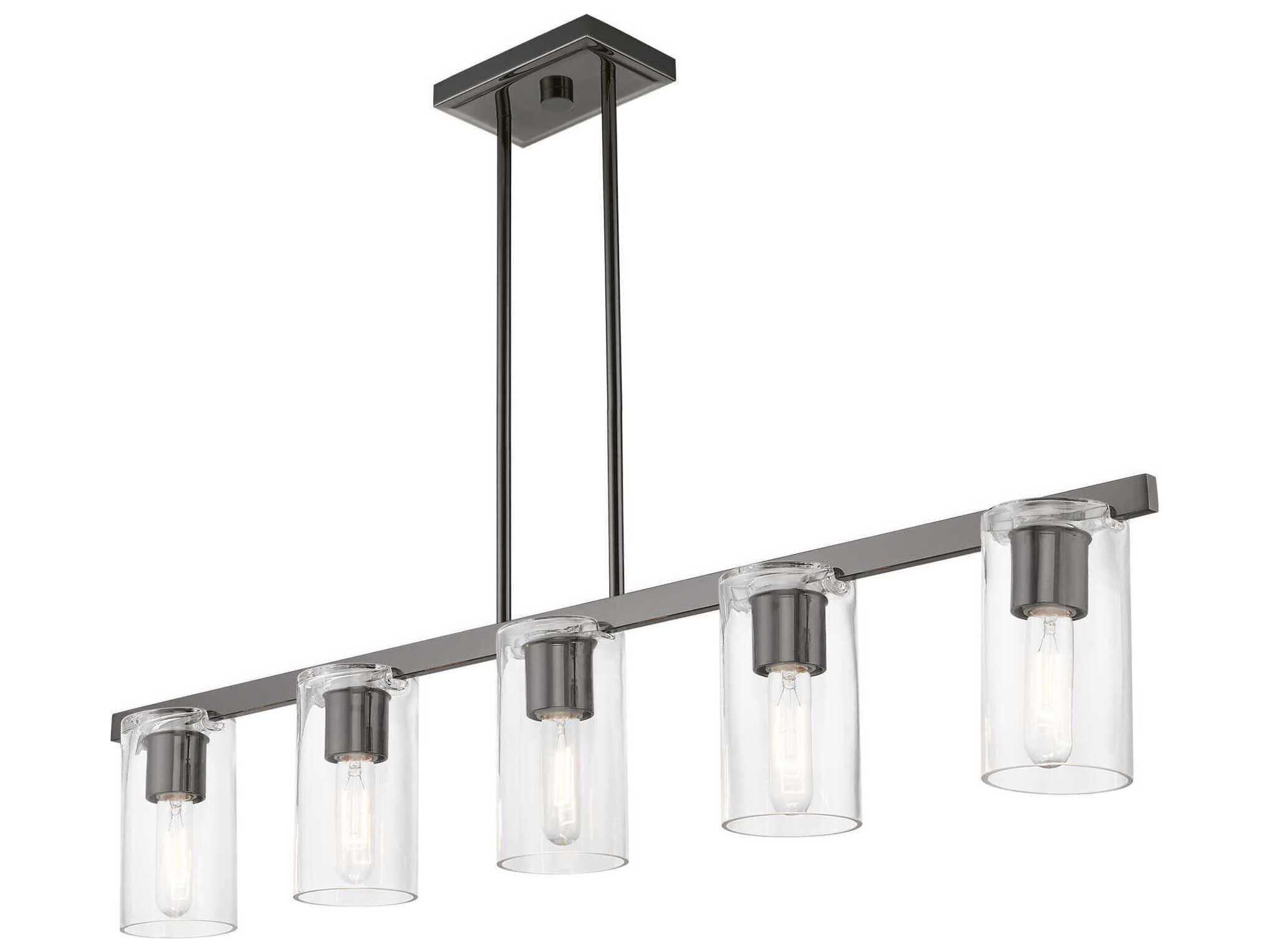 Livex Lighting Clarion 5-Light Black Chrome Glass Cylinder Linear Island Pendant