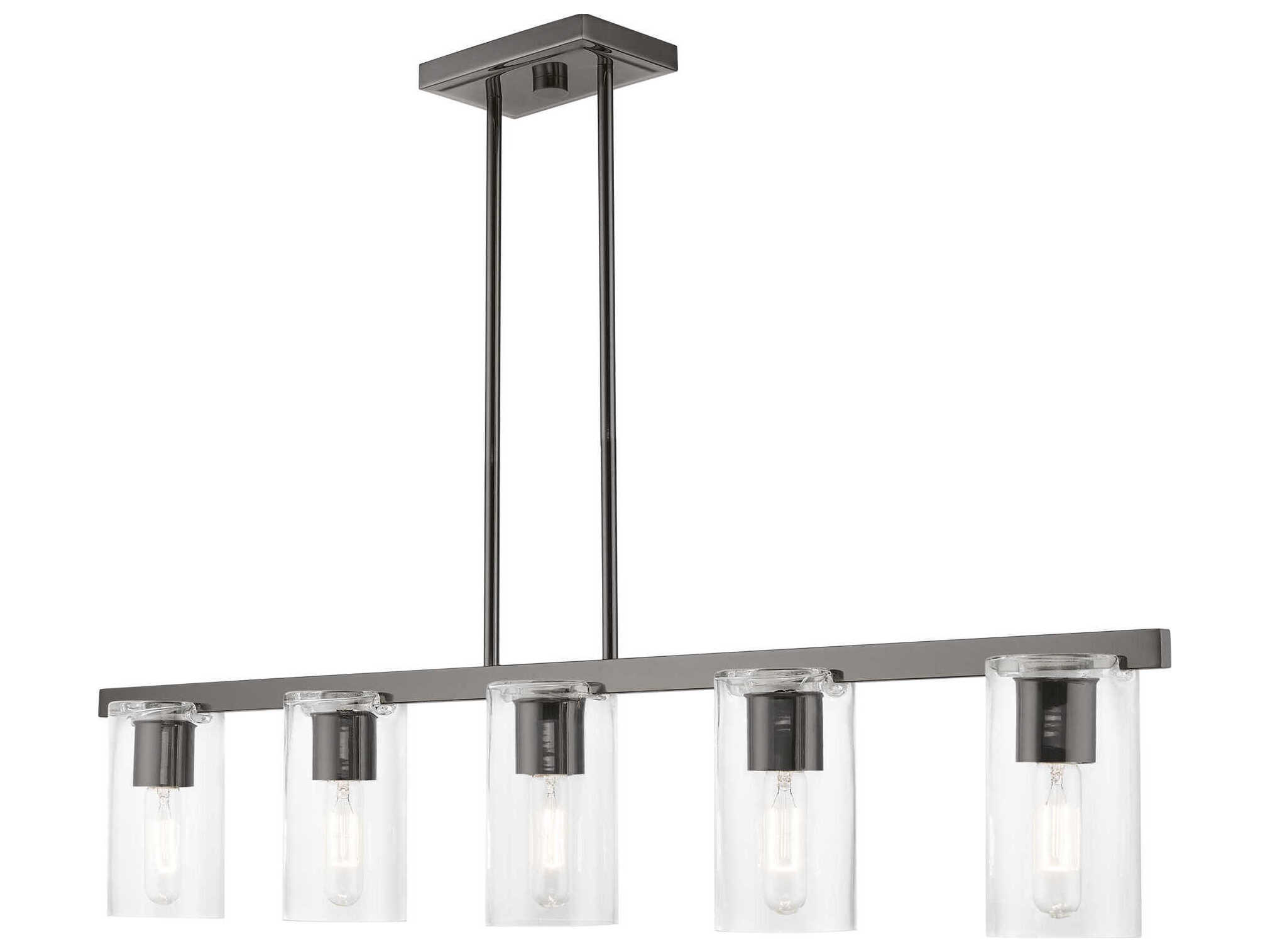 Livex Lighting Clarion 5-Light Black Chrome Glass Cylinder Linear Island Pendant