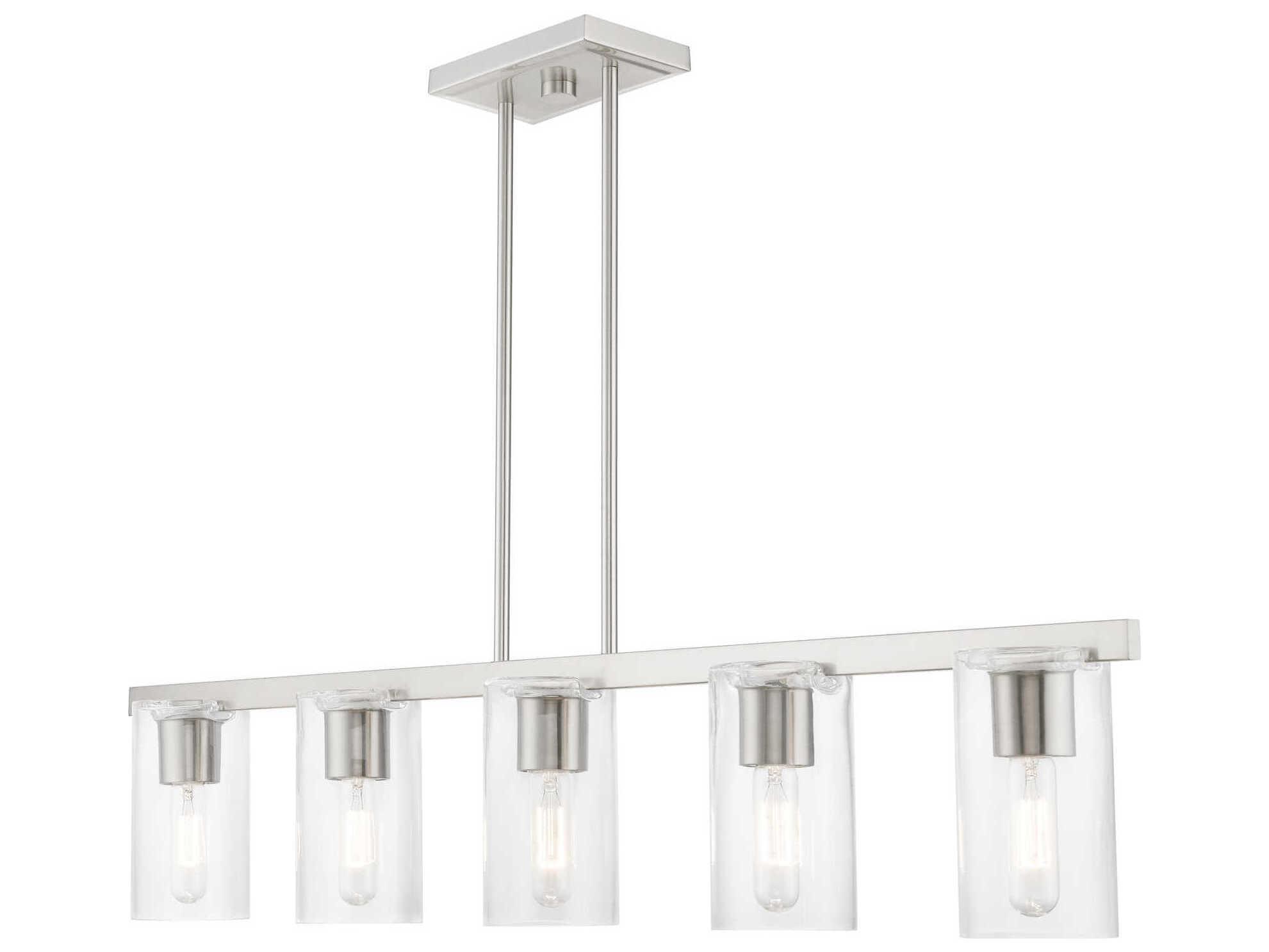 Livex Lighting Clarion 5-Light Brushed Nickel Glass Cylinder Linear Island Pendant