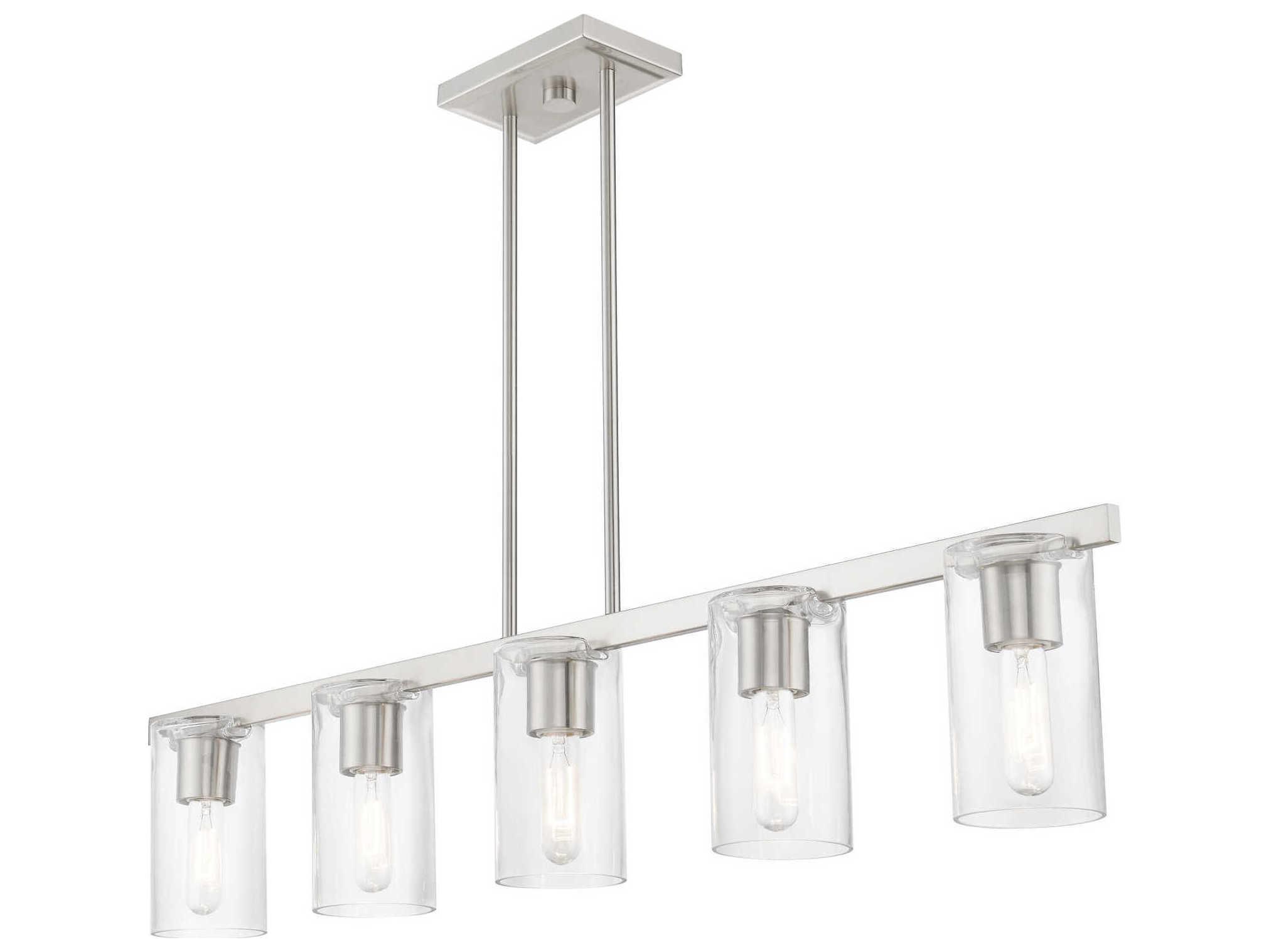 Livex Lighting Clarion 5-Light Brushed Nickel Glass Cylinder Linear Island Pendant