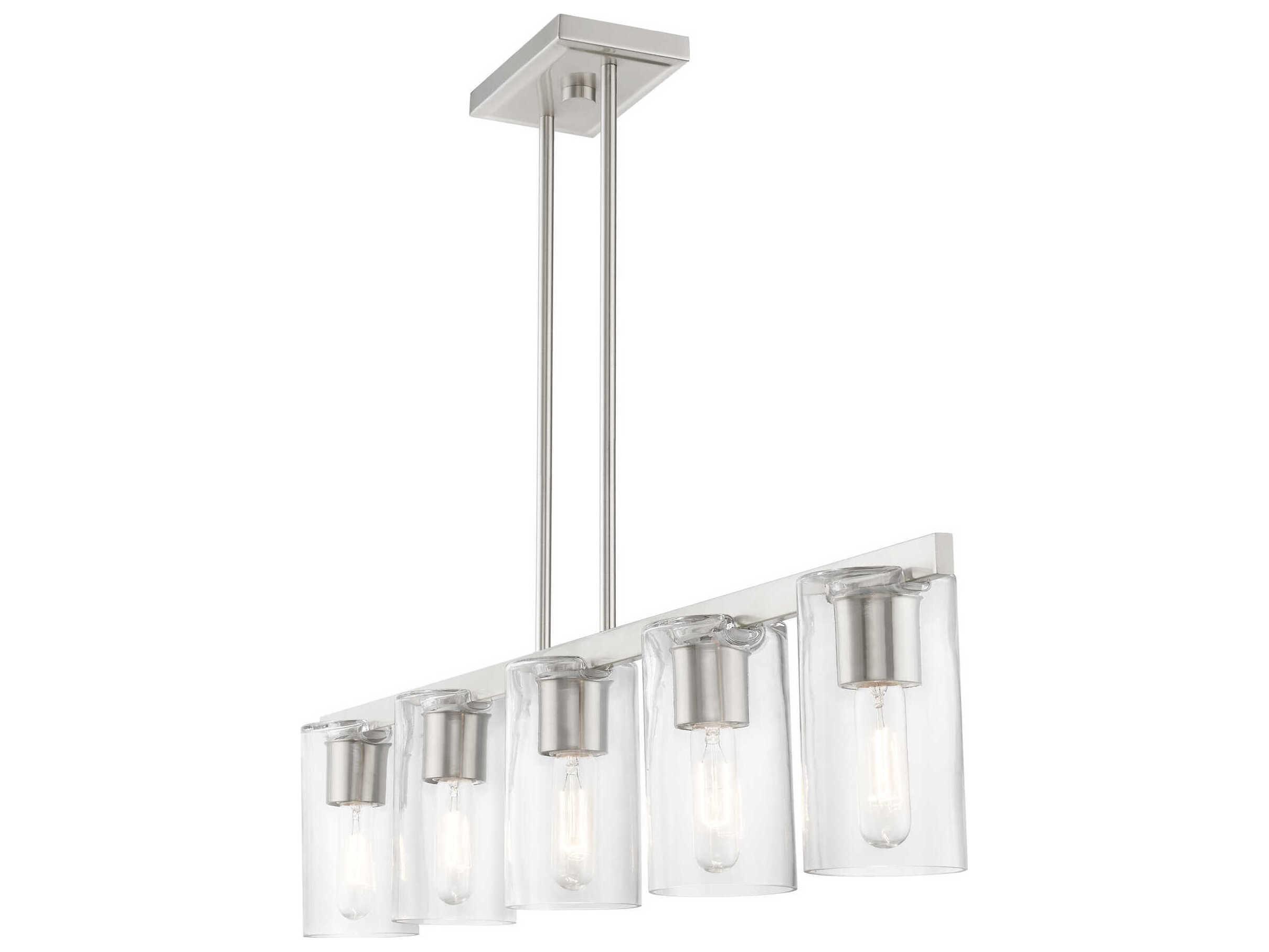 Livex Lighting Clarion 5-Light Brushed Nickel Glass Cylinder Linear Island Pendant