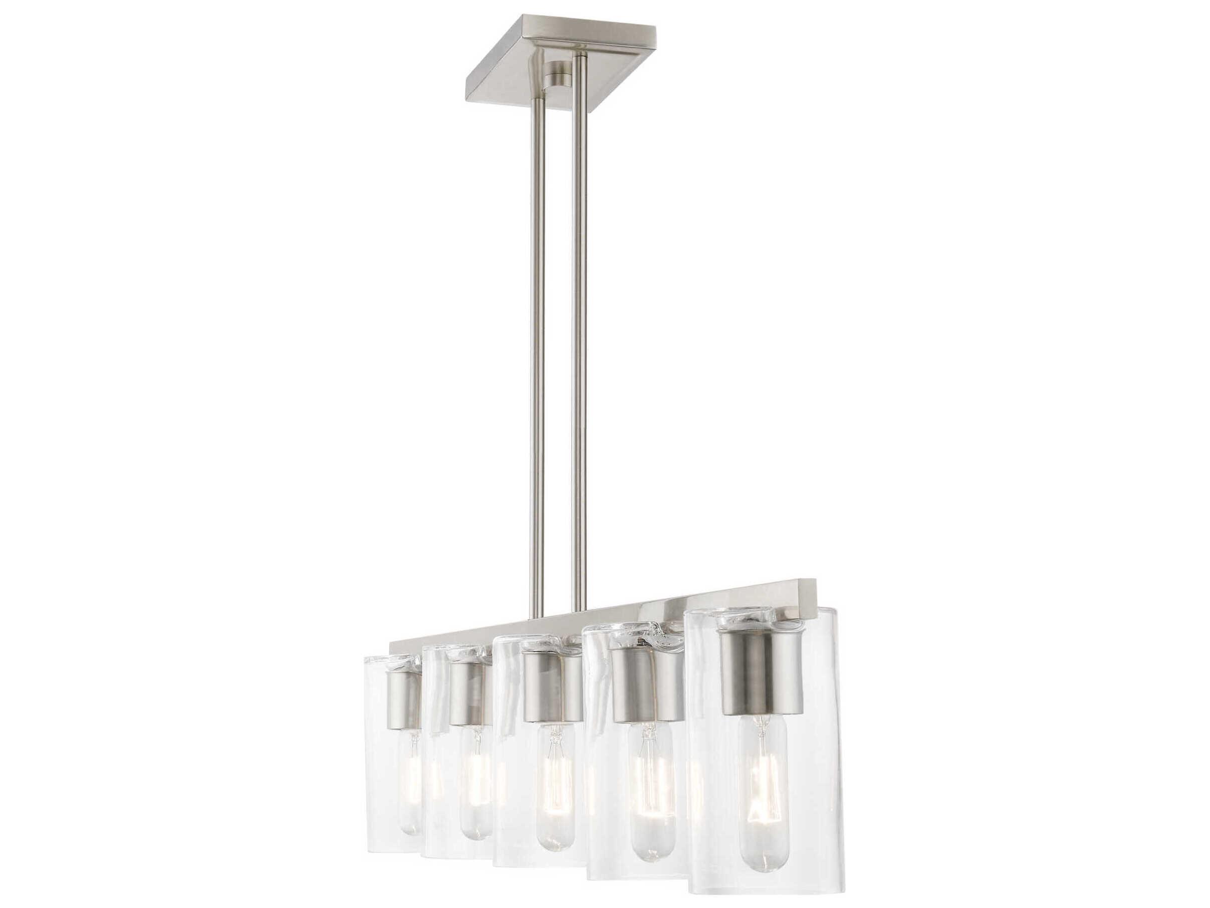 Livex Lighting Clarion 5-Light Brushed Nickel Glass Cylinder Linear Island Pendant