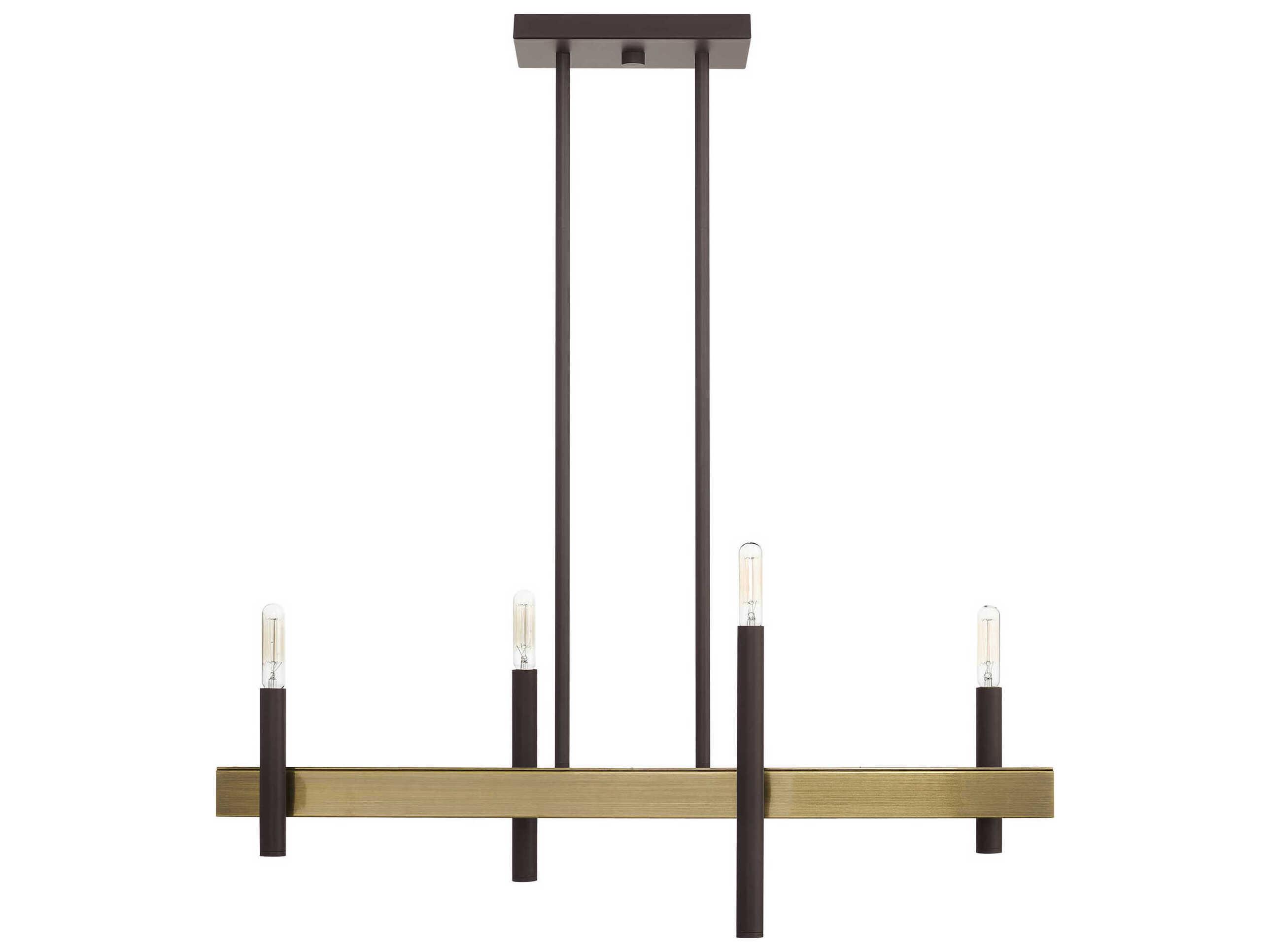 Livex Lighting Denmark 4-Light Bronze Antique Brass Linear Island Pendant