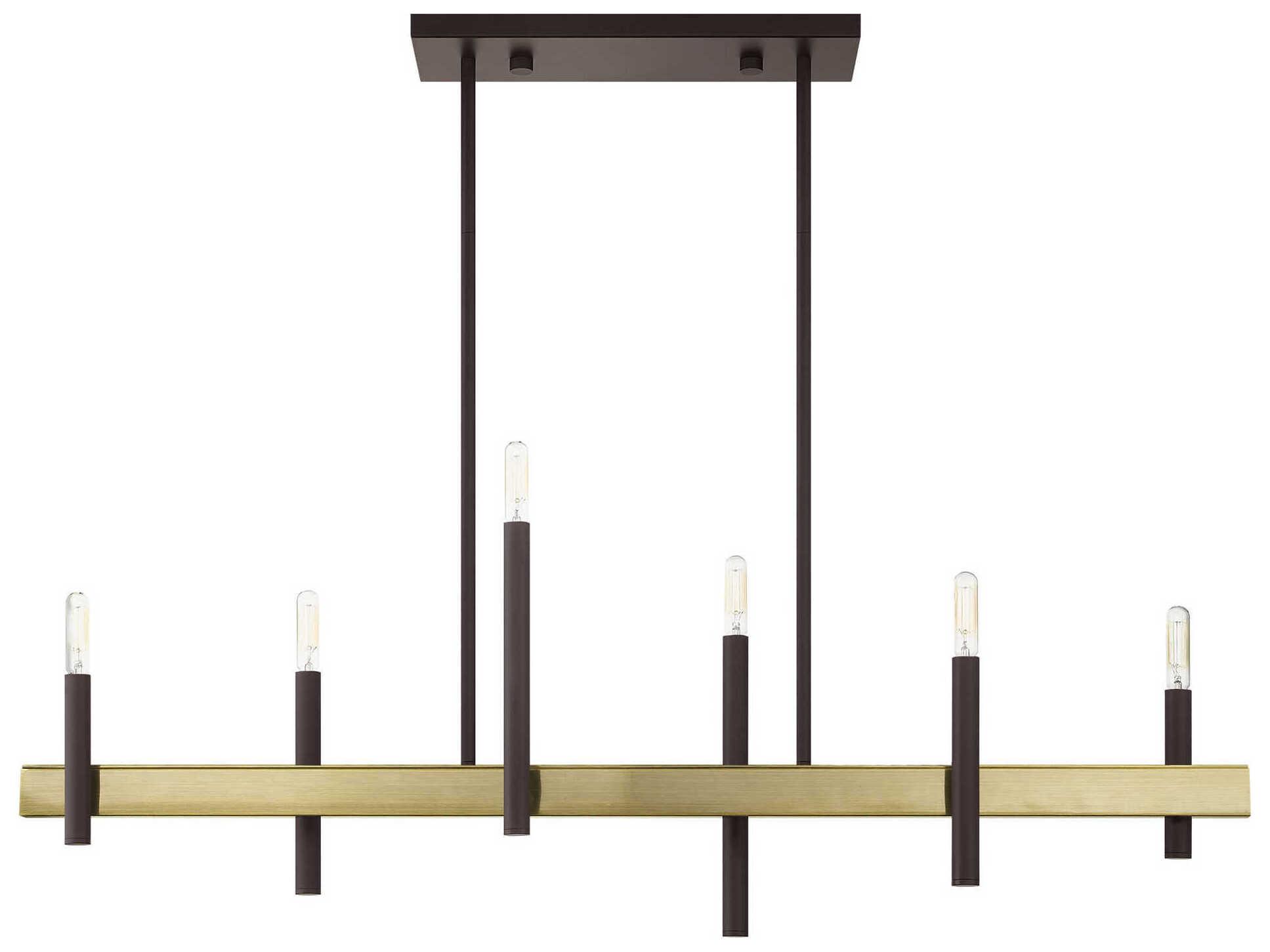 Livex Lighting Denmark 6-Light Bronze Antique Brass Linear Island Pendant