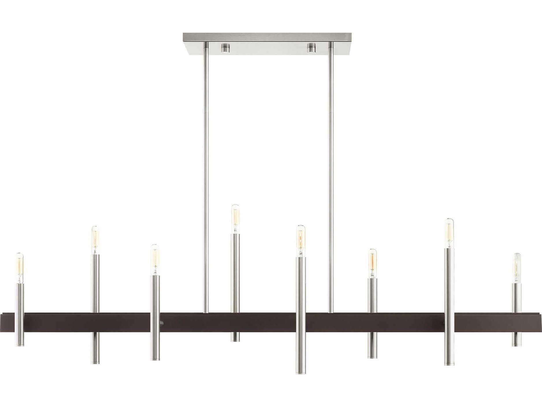 Livex Lighting Denmark 8-Light Brushed Nickel Bronze Linear Island Pendant