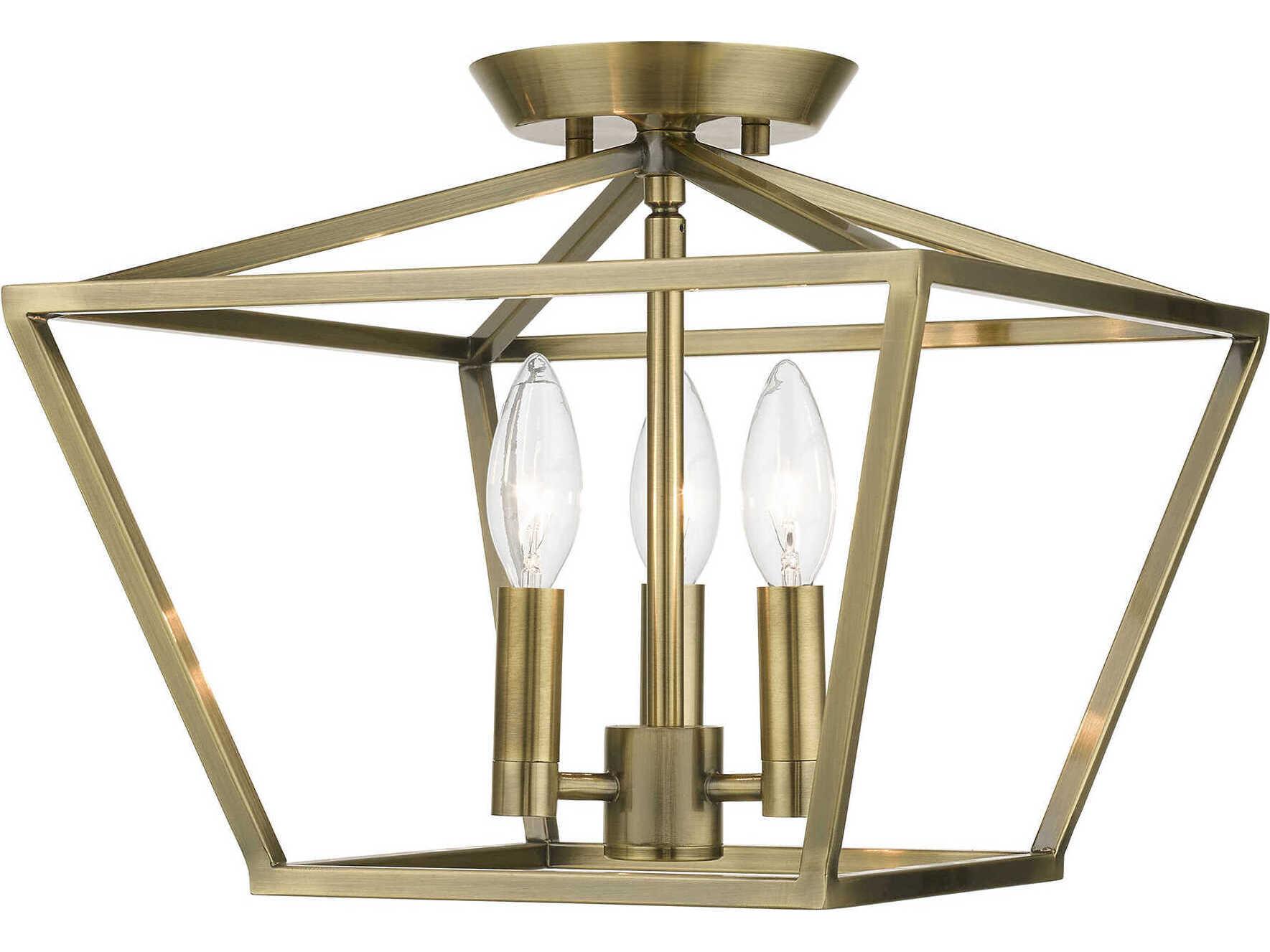 Livex Lighting Devone 3-Light Antique Brass Semi Flush Mount