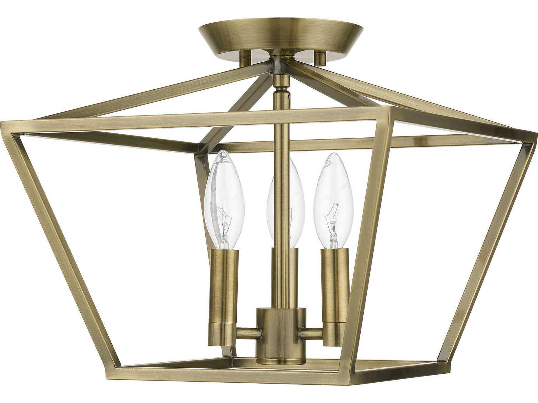 Livex Lighting Devone 3-Light Antique Brass Semi Flush Mount