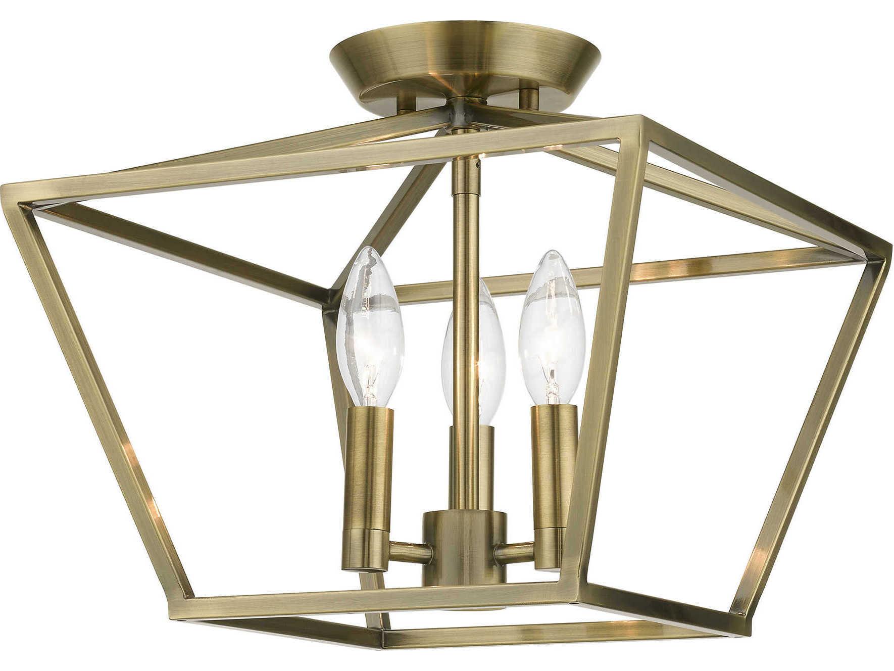 Livex Lighting Devone 3-Light Antique Brass Semi Flush Mount