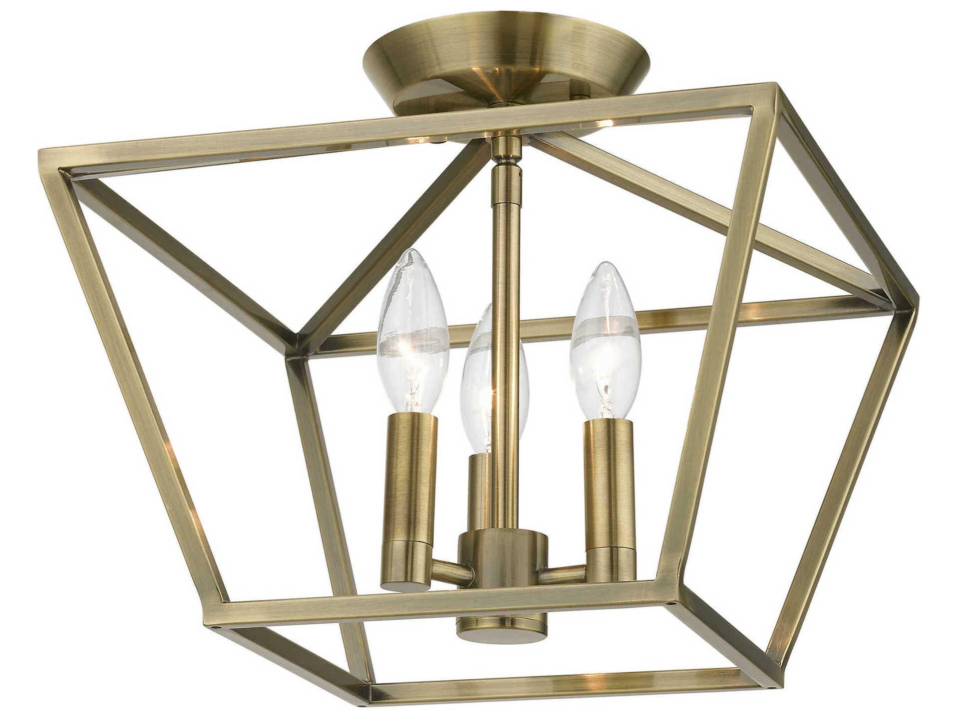 Livex Lighting Devone 3-Light Antique Brass Semi Flush Mount