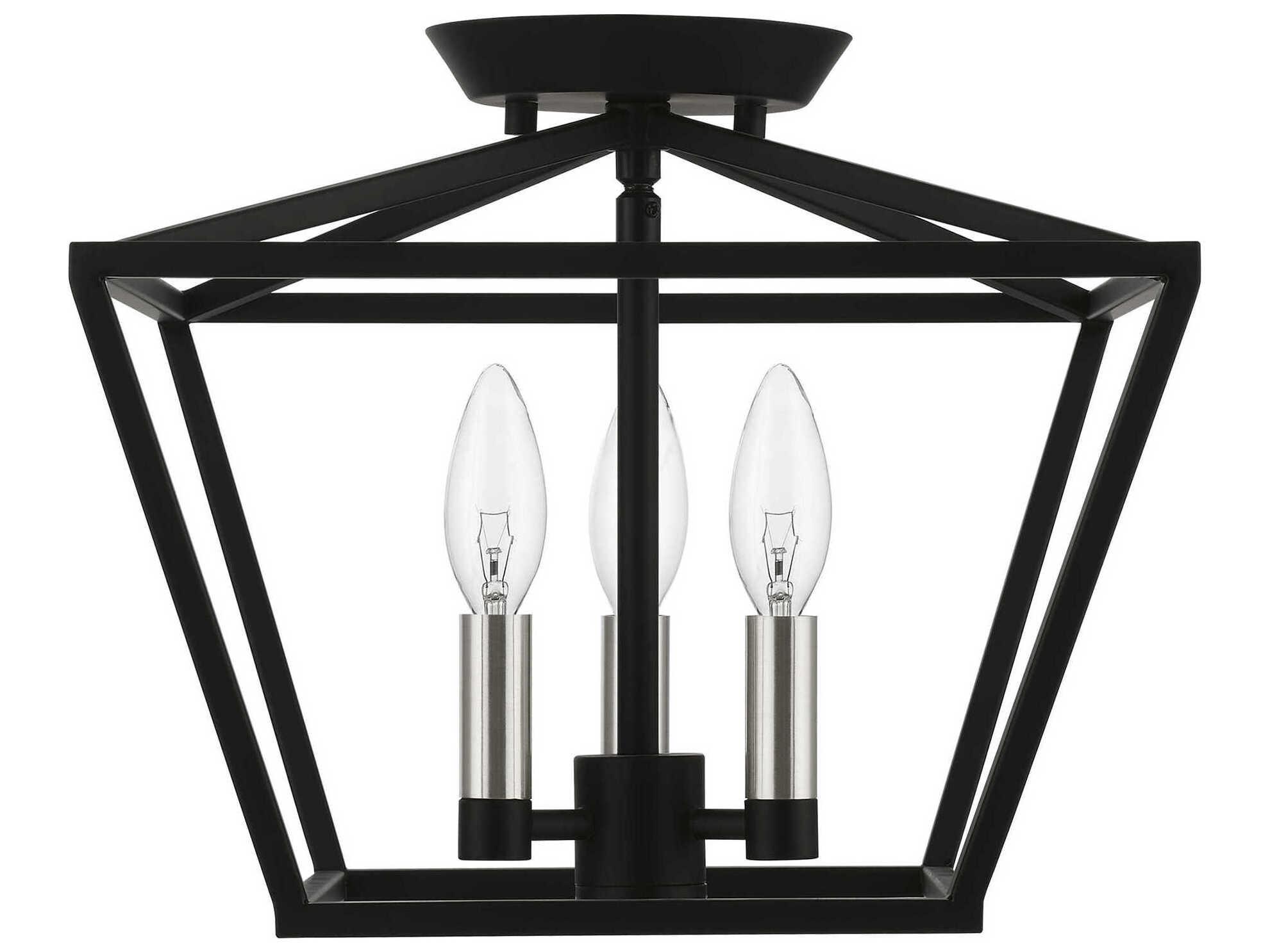Livex Lighting Devone 3-Light Black Brushed Nickel Semi Flush Mount