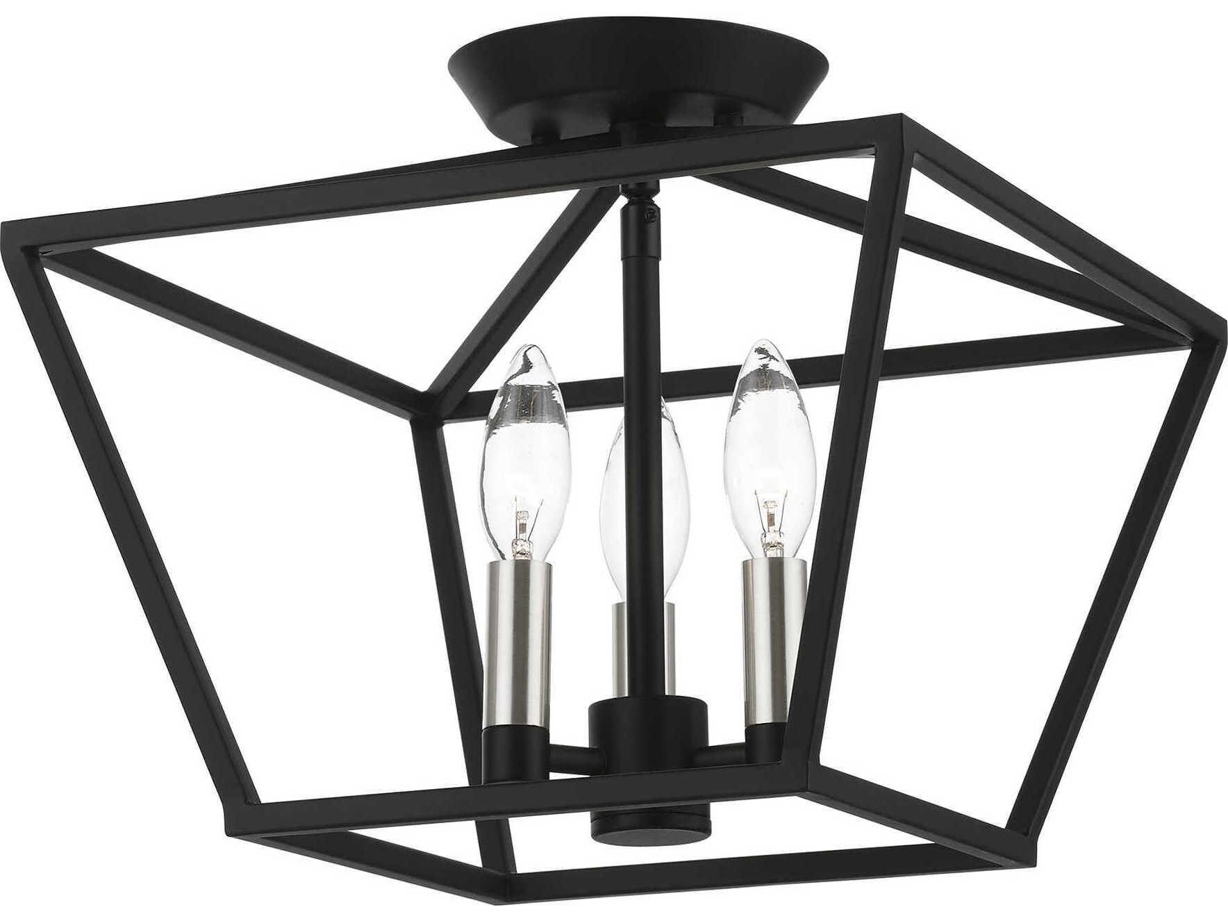 Livex Lighting Devone 3-Light Black Brushed Nickel Semi Flush Mount