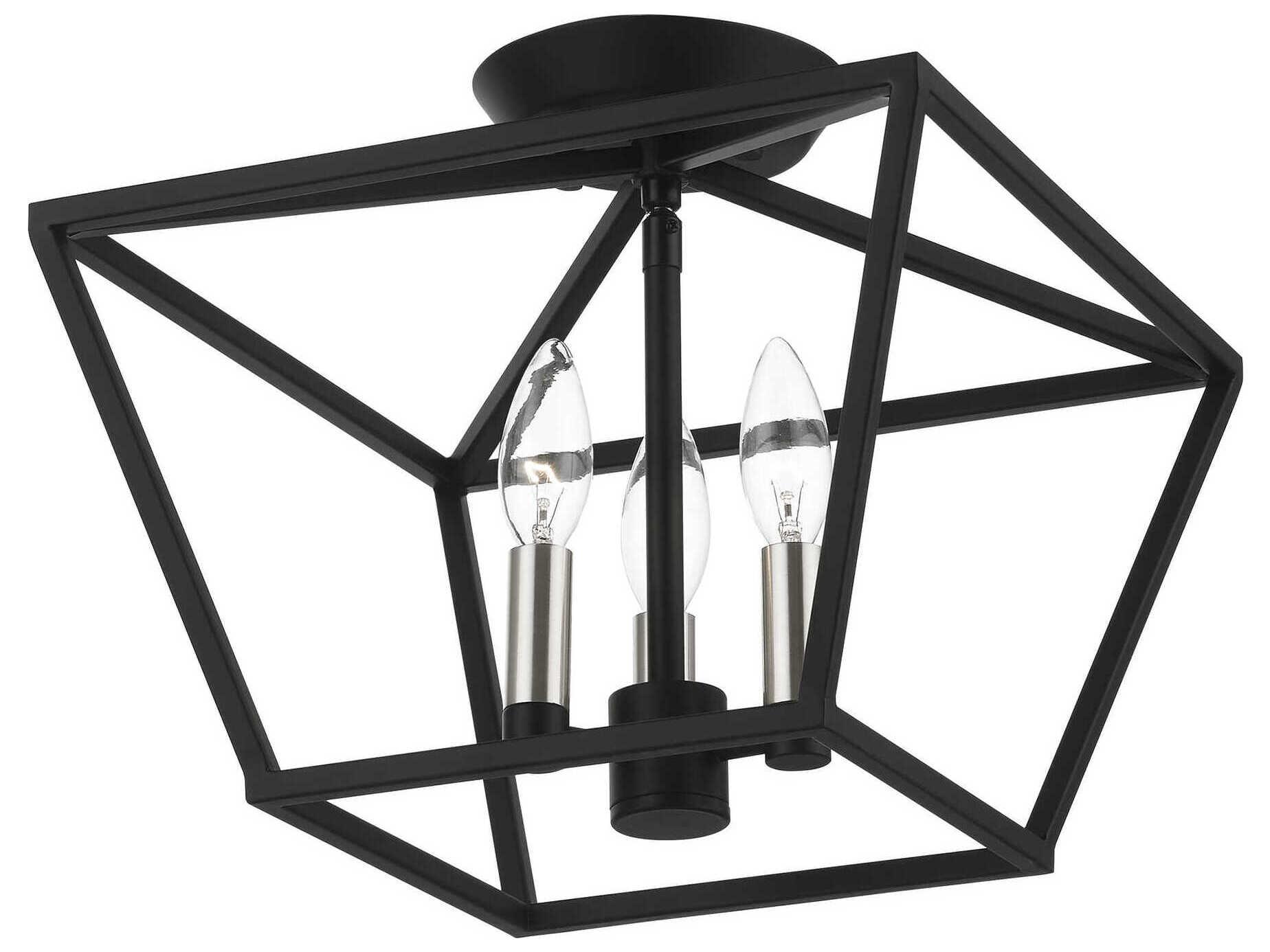 Livex Lighting Devone 3-Light Black Brushed Nickel Semi Flush Mount