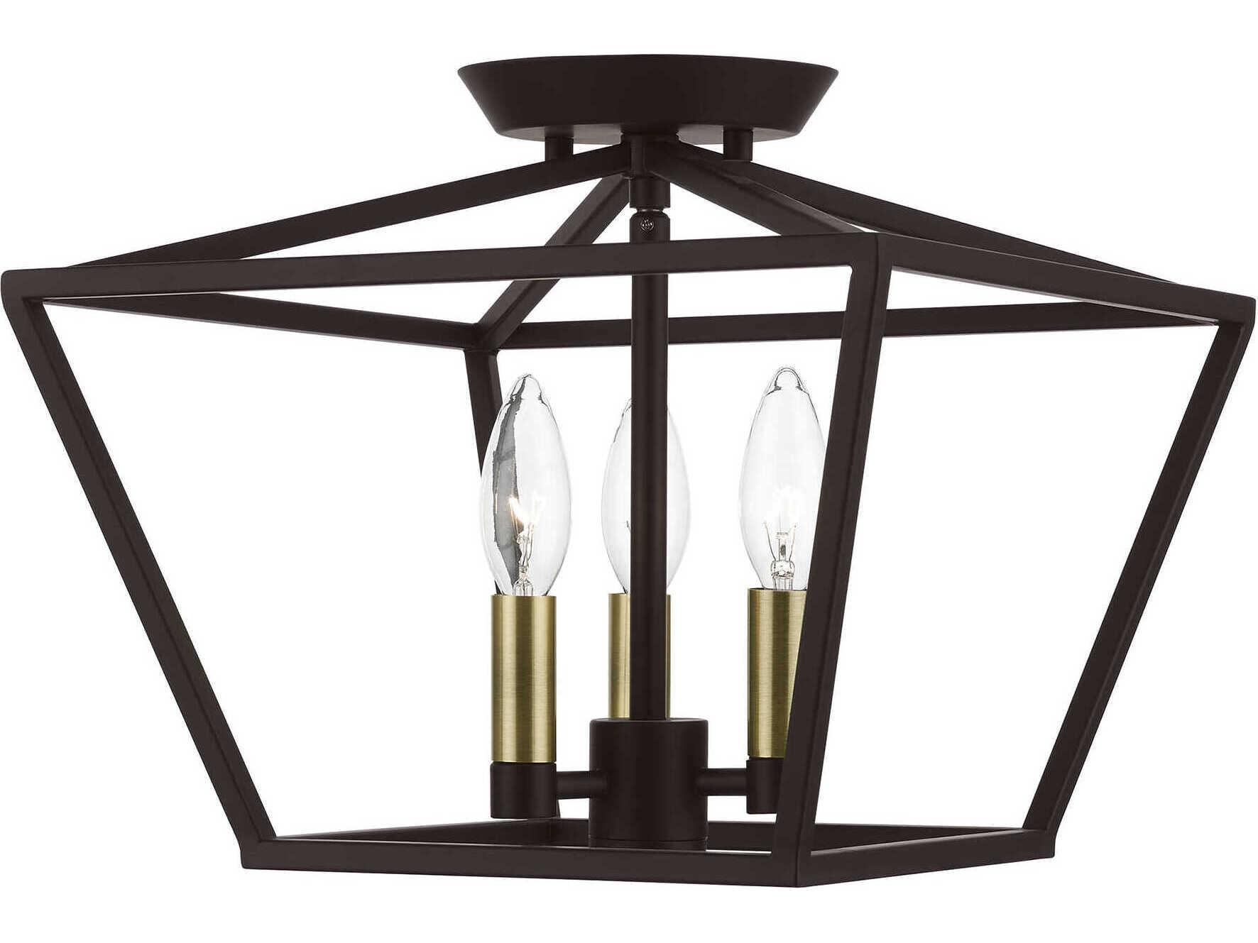 Livex Lighting Devone 3-Light Bronze Antique Brass Semi Flush Mount