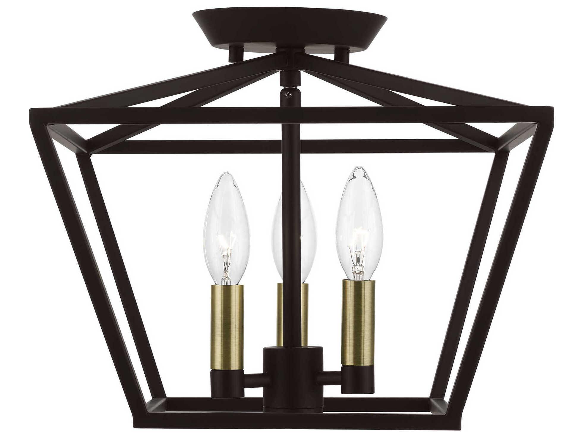 Livex Lighting Devone 3-Light Bronze Antique Brass Semi Flush Mount