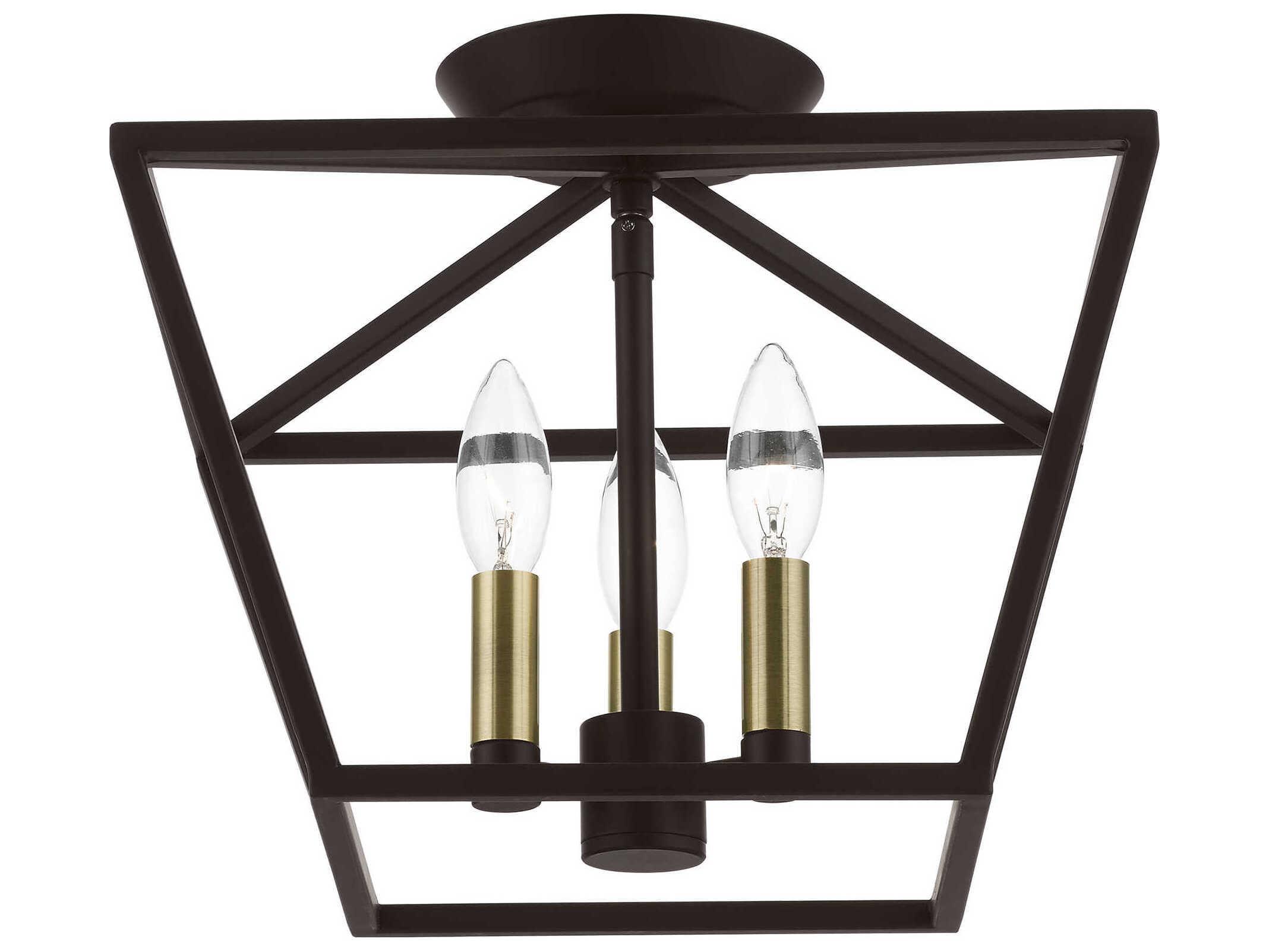 Livex Lighting Devone 3-Light Bronze Antique Brass Semi Flush Mount