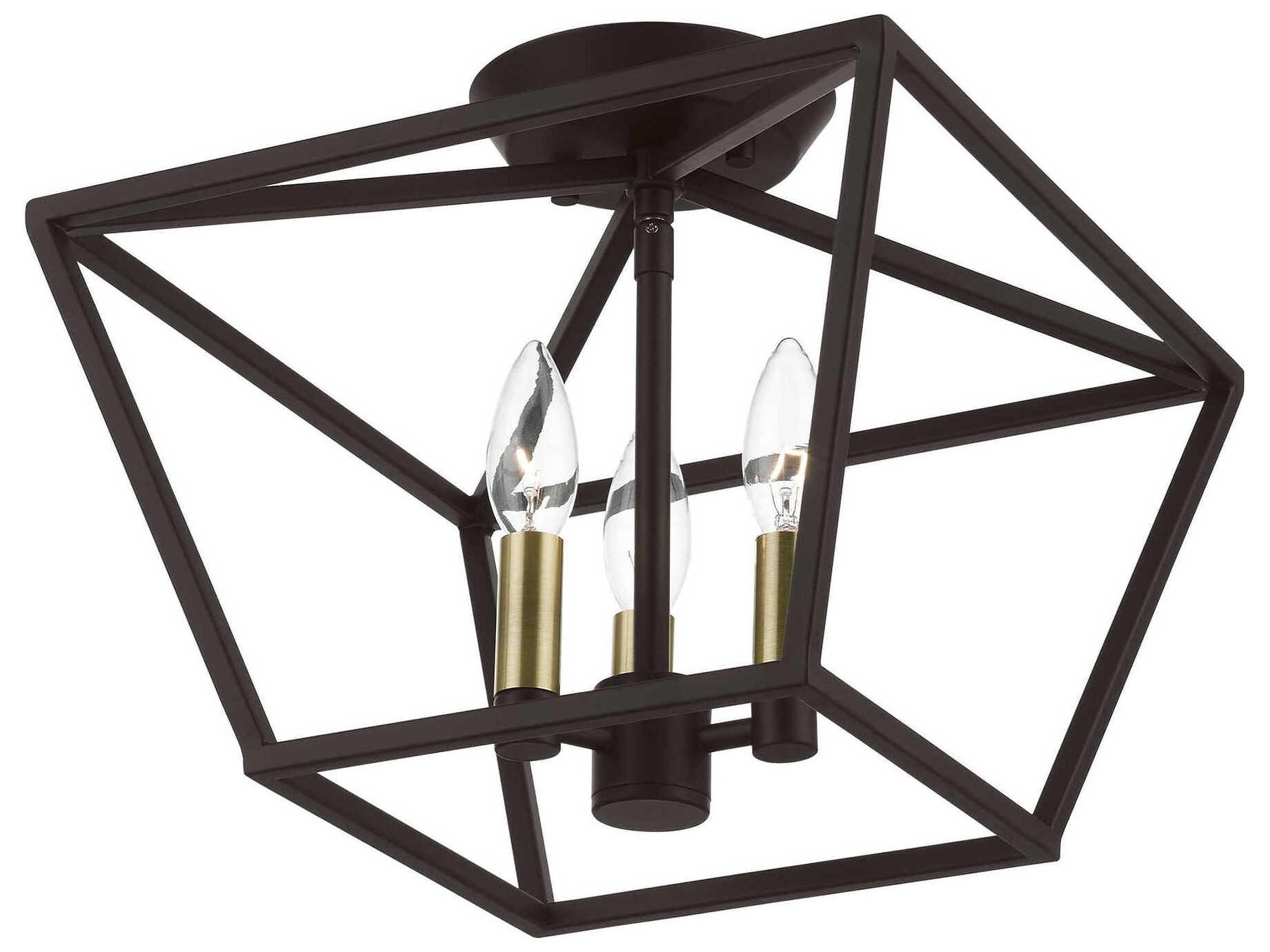 Livex Lighting Devone 3-Light Bronze Antique Brass Semi Flush Mount