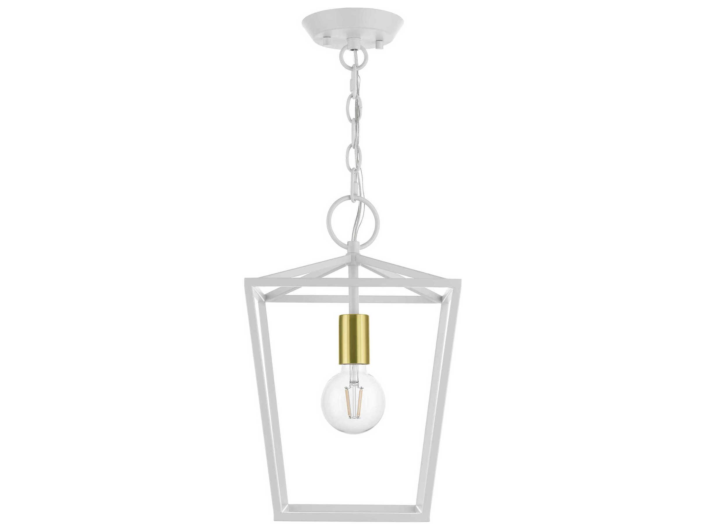 Livex Lighting Devone 1-Light White With Satin Brass Accent Lantern Mini Pendant