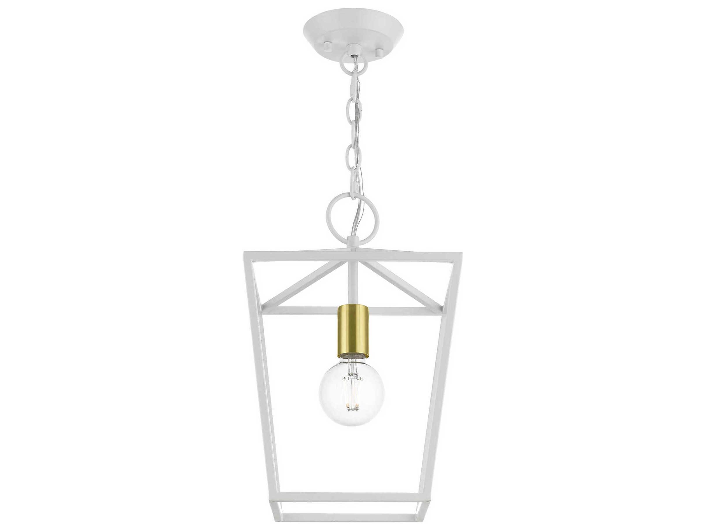 Livex Lighting Devone 1-Light White With Satin Brass Accent Lantern Mini Pendant