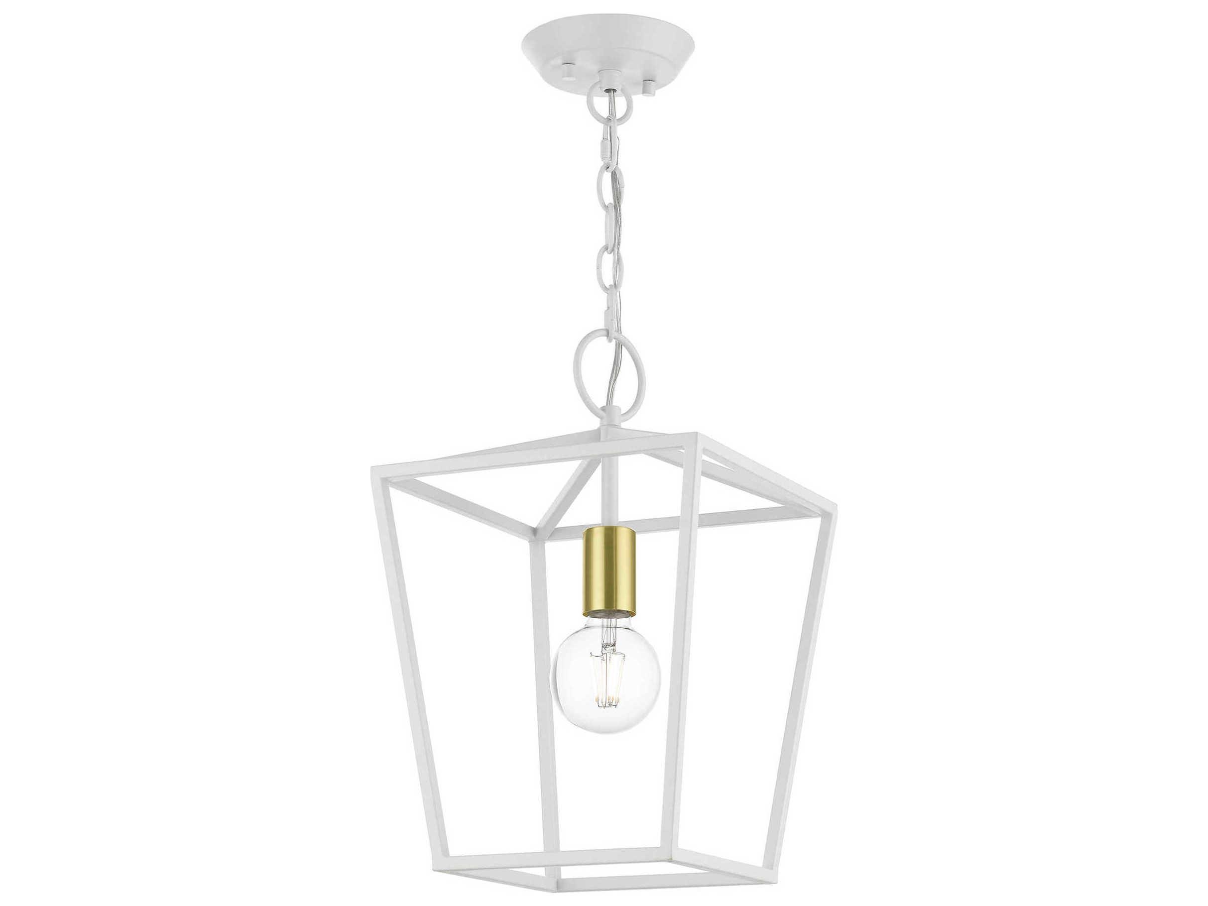 Livex Lighting Devone 1-Light White With Satin Brass Accent Lantern Mini Pendant