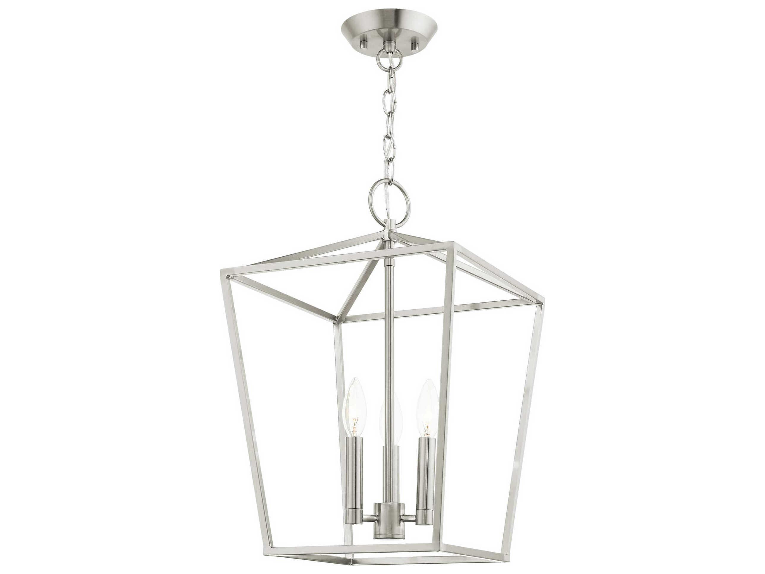 Livex Lighting Devone 3-Light Brushed Nickel Brass Candelabra Lantern Chandelier