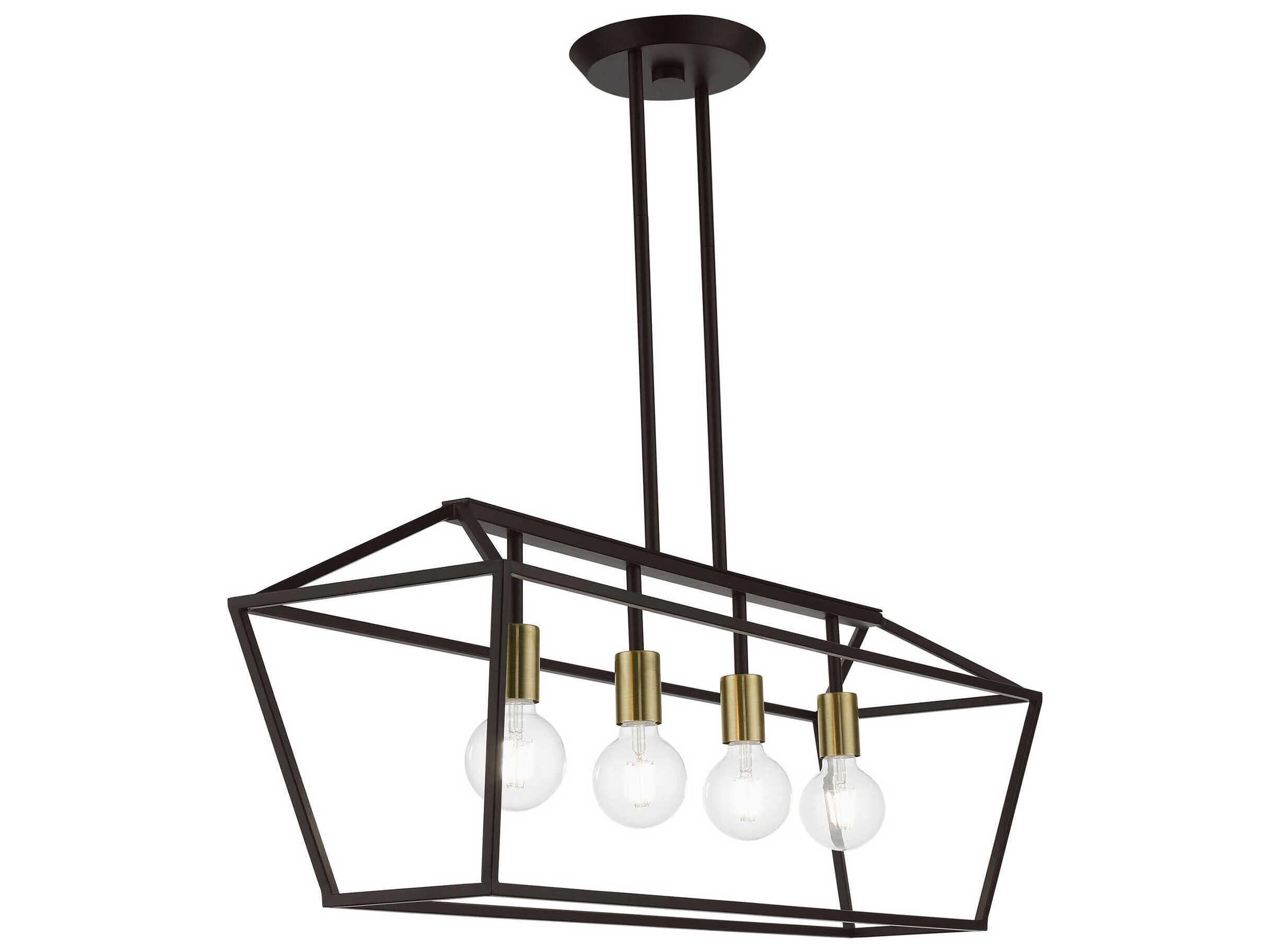 Livex Lighting Devone 4-Light Bronze Antique Brass Linear Island Pendant