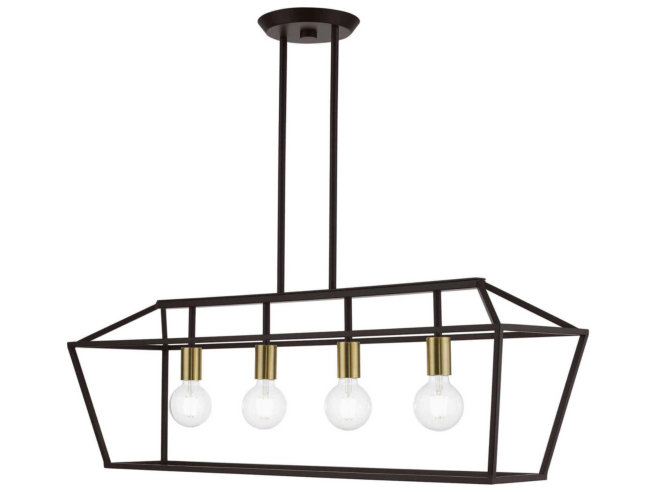 Livex Lighting Devone 4-Light Bronze Antique Brass Linear Island Pendant