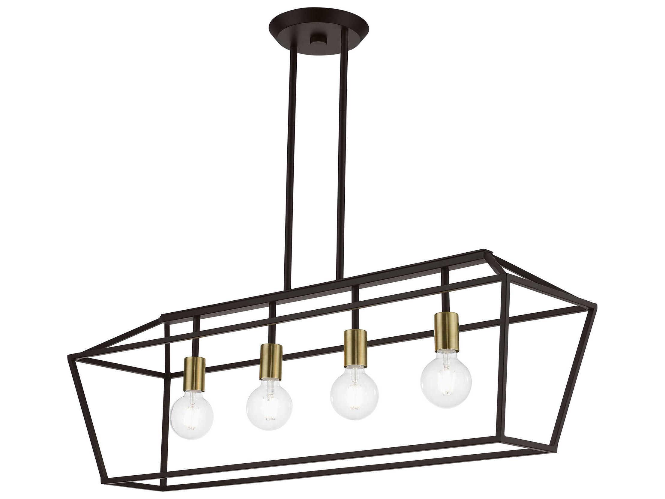 Livex Lighting Devone 4-Light Bronze Antique Brass Linear Island Pendant