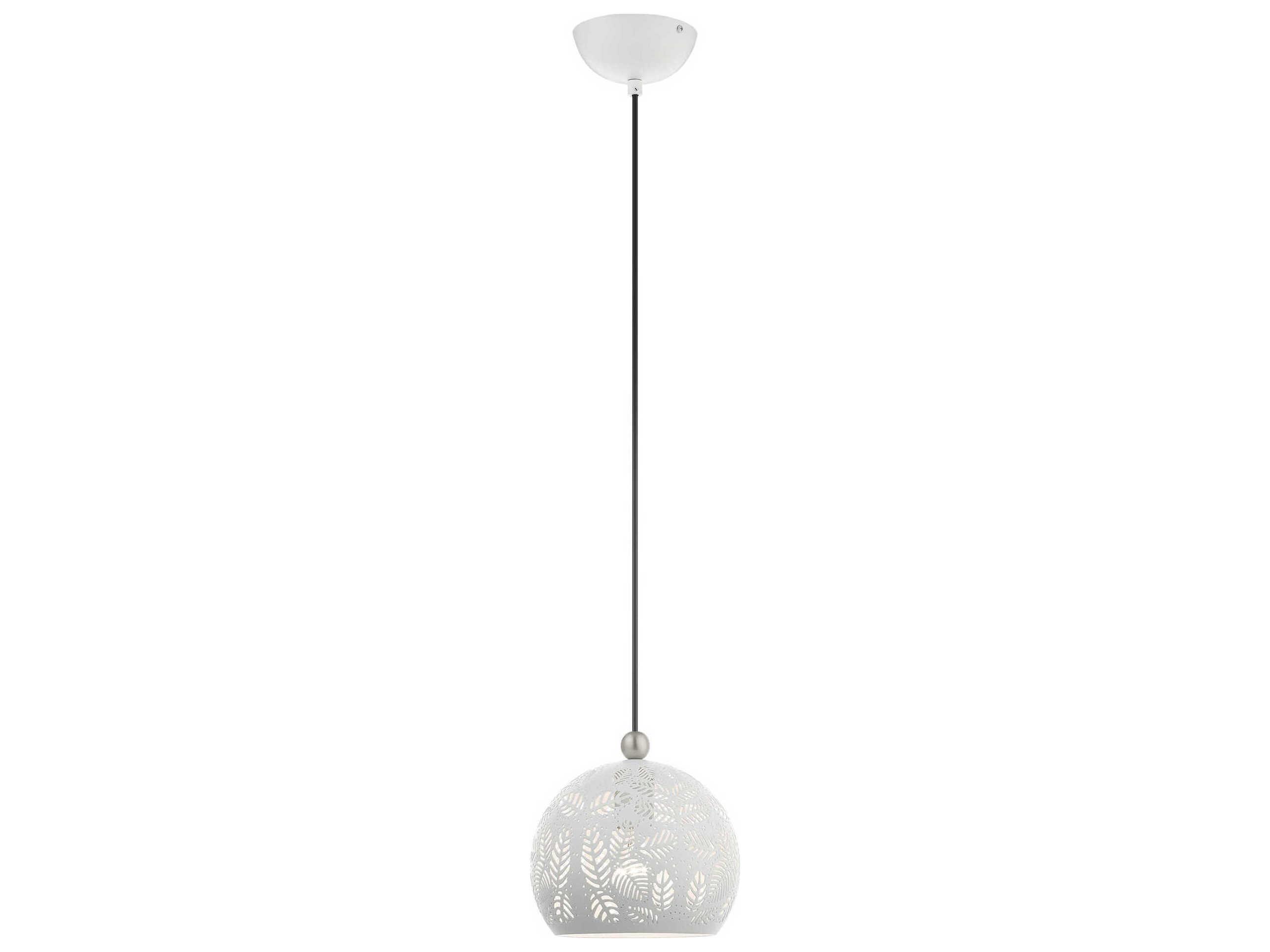 Livex Lighting Chantily 1-Light White Brushed Nickel Round Mini Pendant