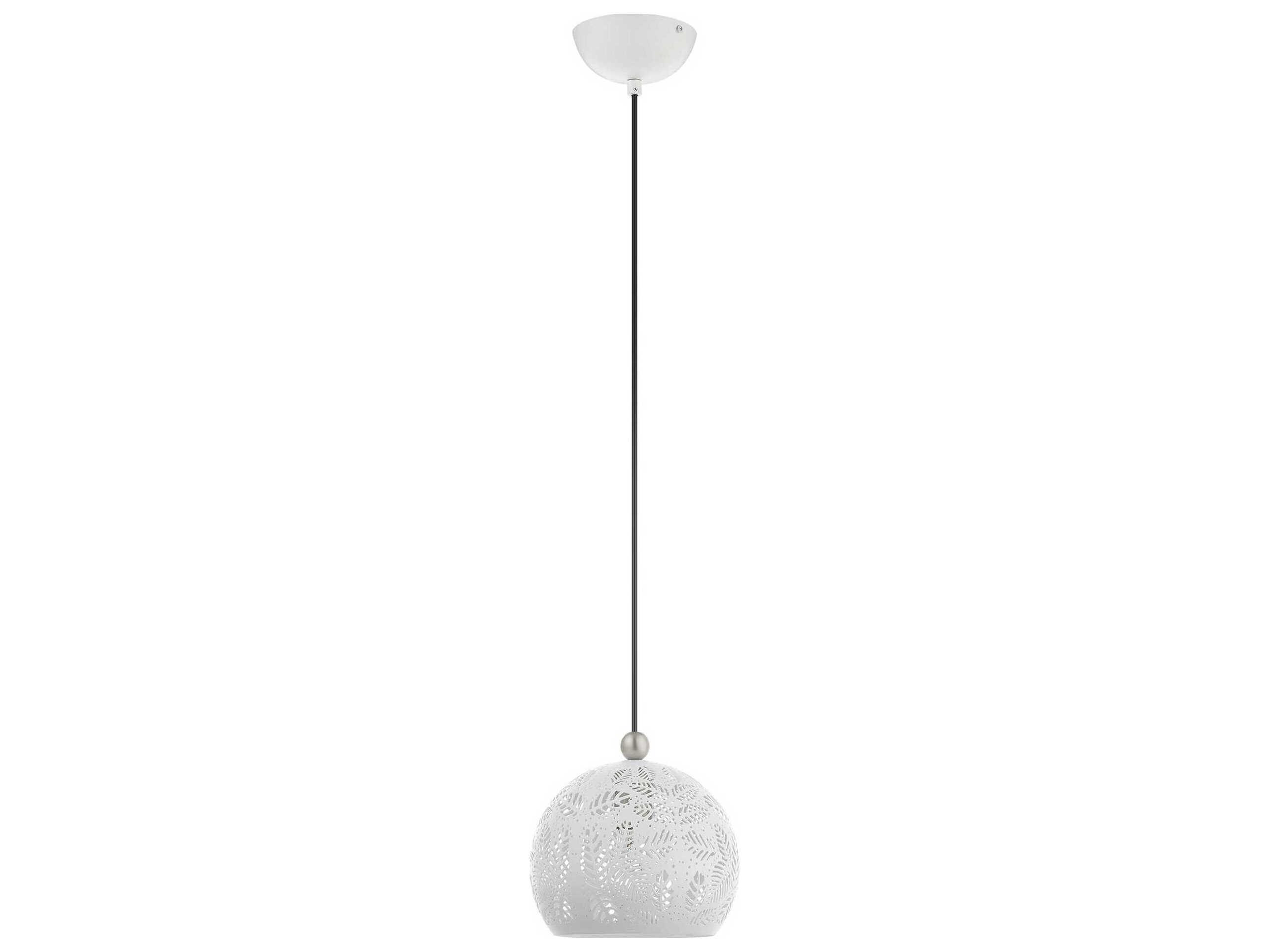 Livex Lighting Chantily 1-Light White Brushed Nickel Round Mini Pendant