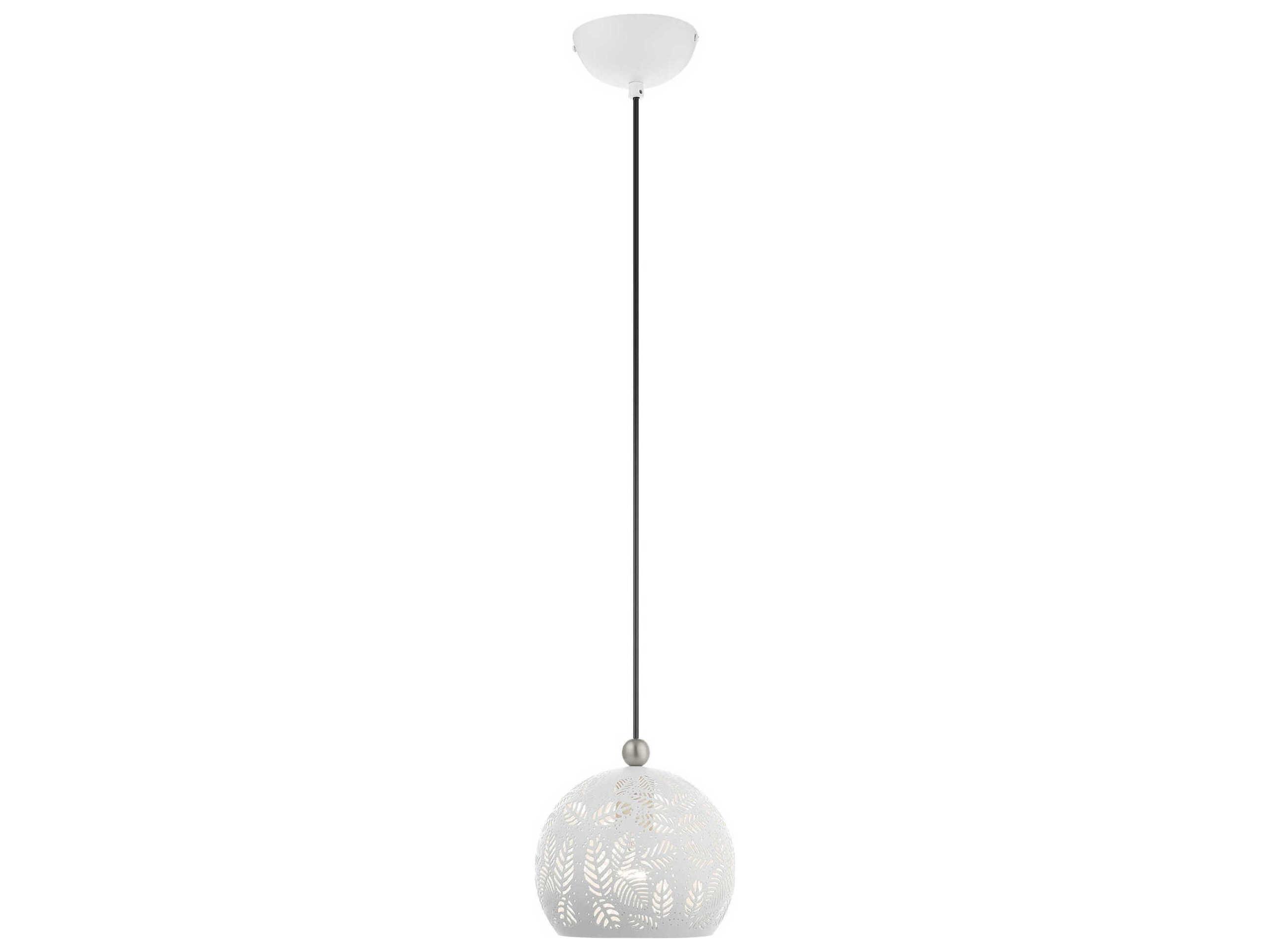 Livex Lighting Chantily 1-Light White Brushed Nickel Round Mini Pendant